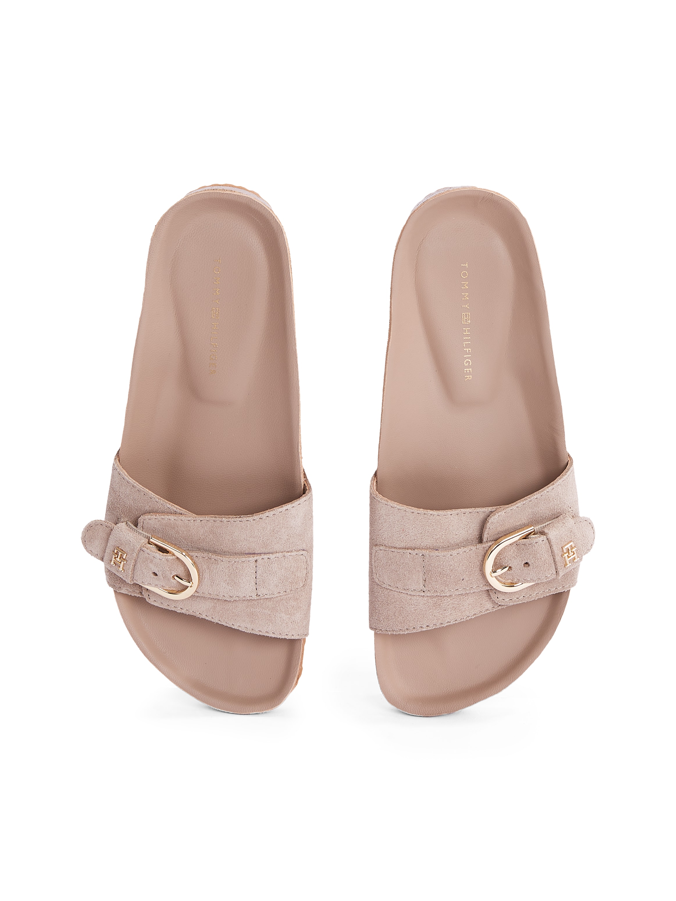 Tommy Hilfiger Pantolette »SOFT SUEDE ADJUSTABLE MULE«, Keilabsatz, Sommermode, Schlupfschuh, Flats mit TH-Logo