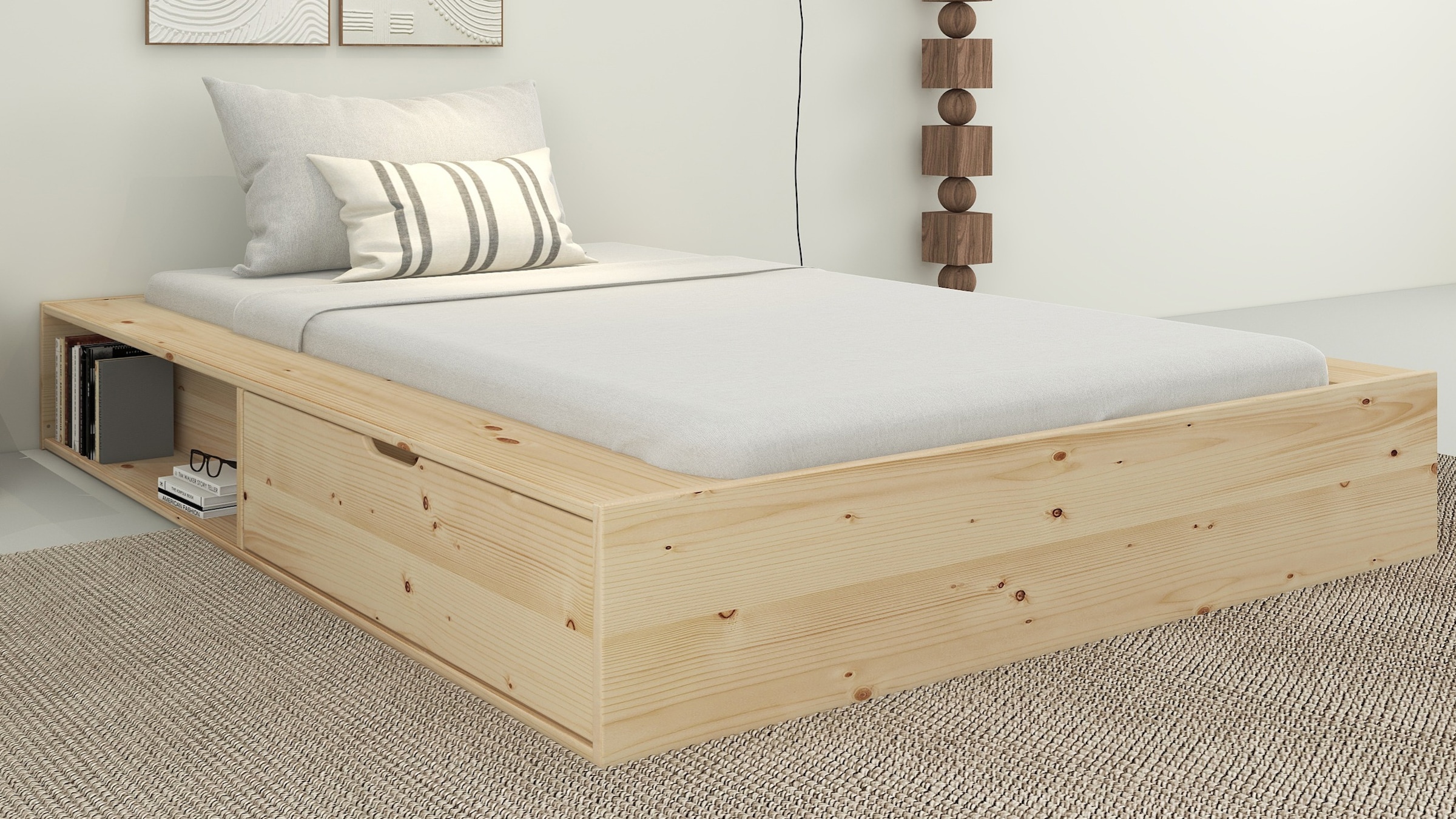 Home affaire Stauraumbett »Erno, Massivholzbett, Futonbett, 275KG belastbar«, (Breite/ Belastbarkeit: 120cm/275 KG, 180cm/275 KG), mit Lattenrost, Massivholz, FSC® zertifiziert, viel Stauraum + Ablagen