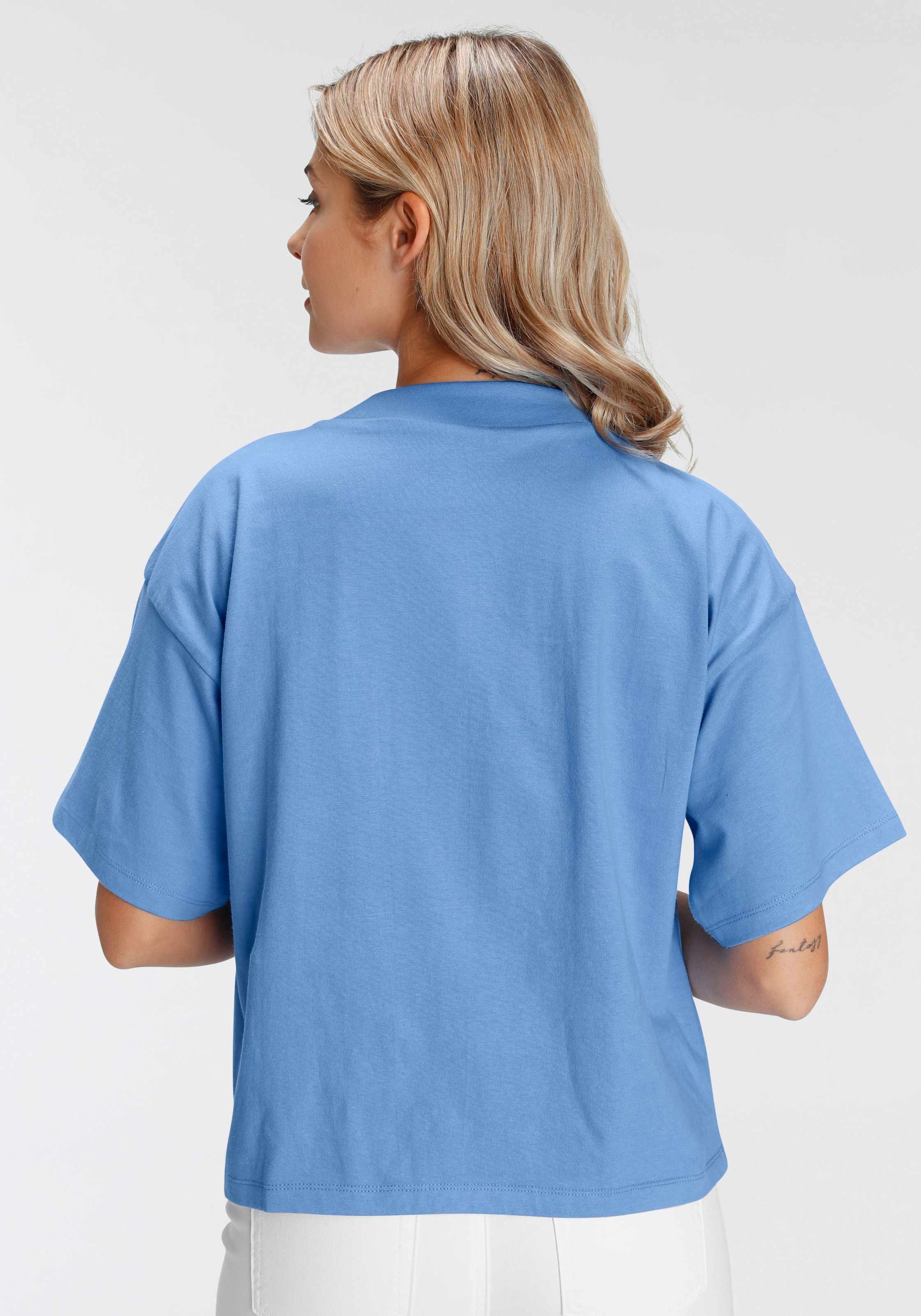 Rippen-Rundhalsausschnitt Online-Shop breitem im Oversize-Shirt, mit kaufen modisch AJC