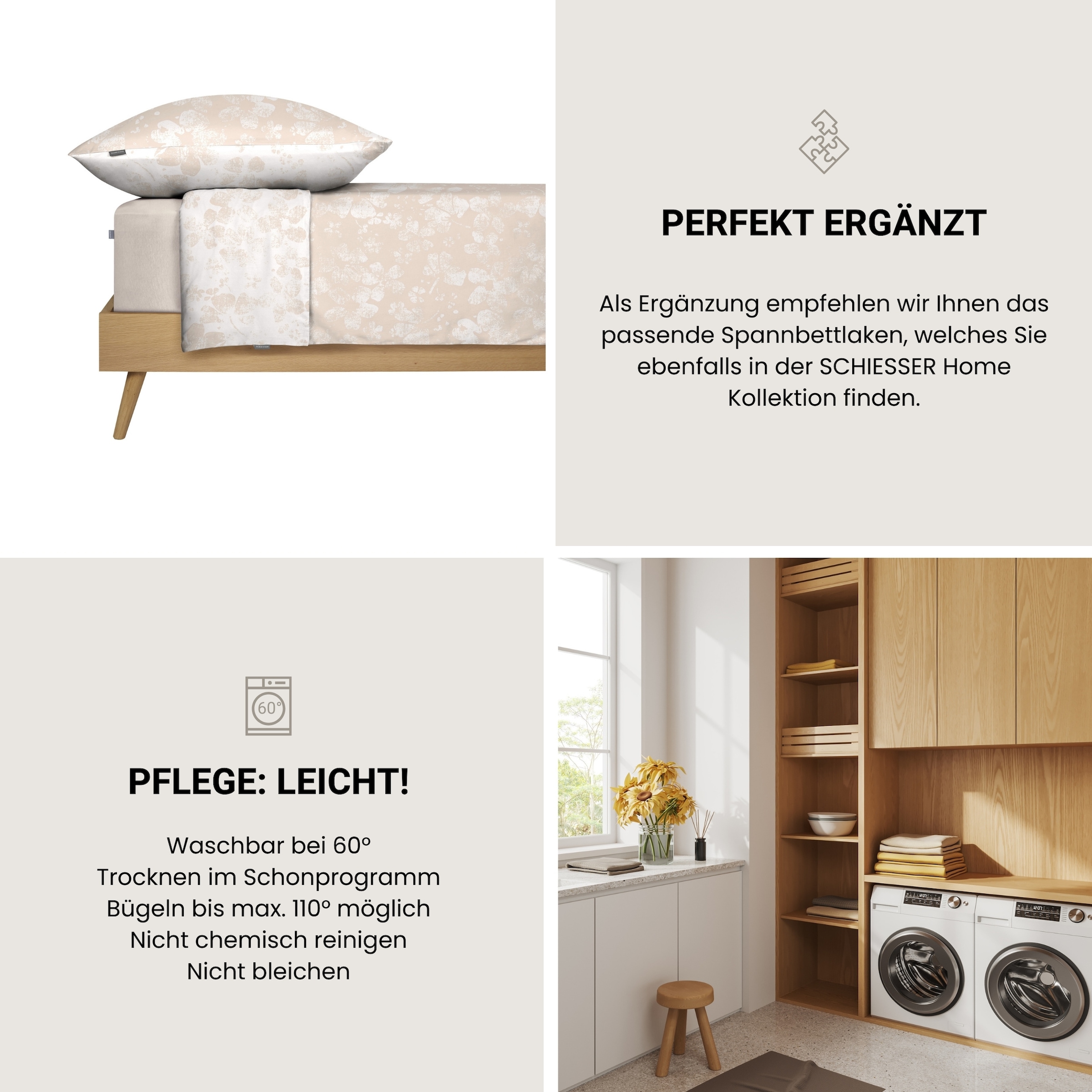 Schiesser Bettwäsche »Mona aus elegantem Baumwollsatin mit floralem Design« 2 tlg. MADE IN GREEN by OEKO-TEX®
