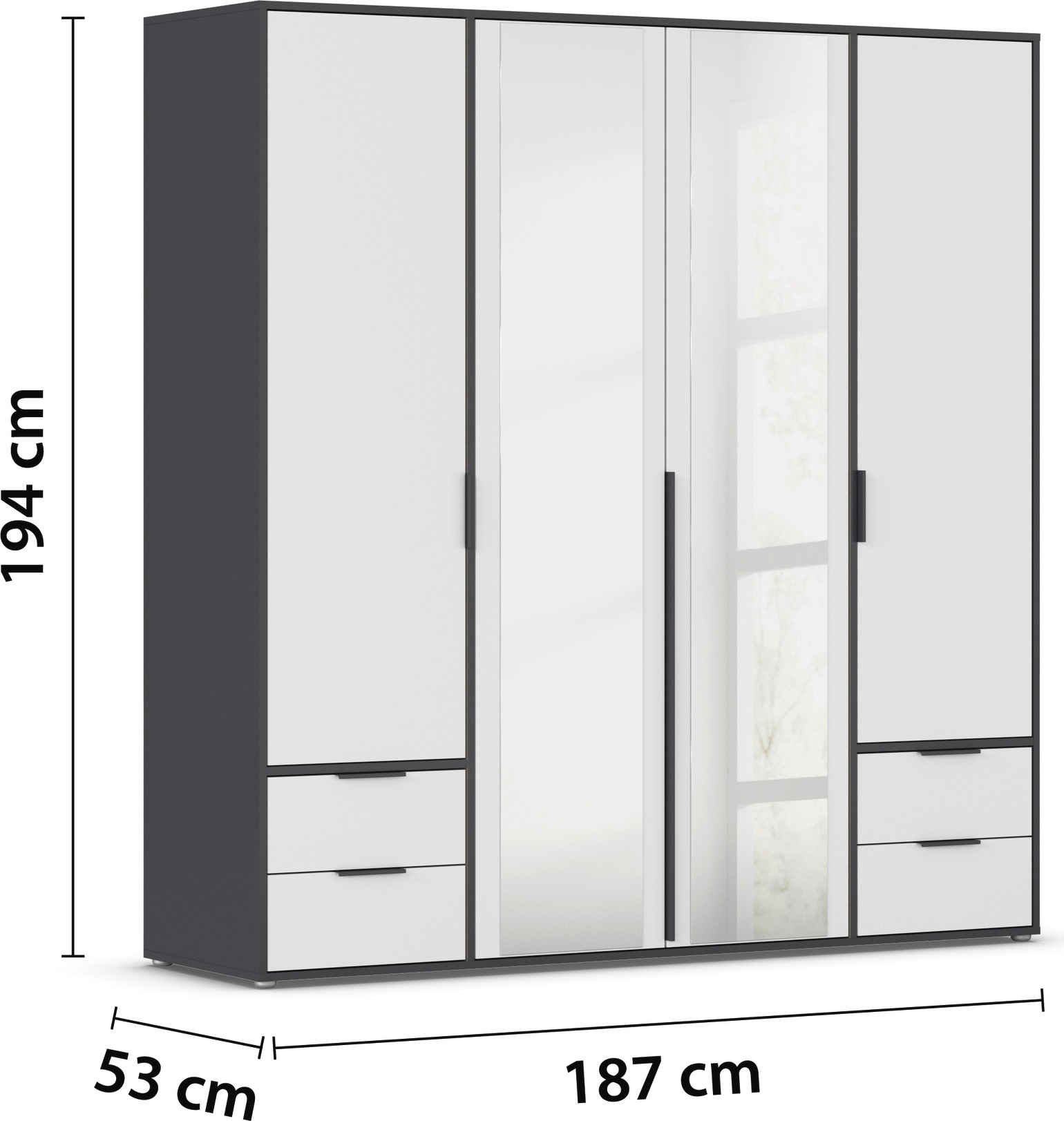 rauch Drehtürenschrank »Kleiderschrank Schrank Garderobe Wäscheschrank NAGATA mit Spiegel«, (in 3 verschiedenen Ausstattungen BASIC/CLASSIC/PREMIUM), und Schubladen sowie Stangengriffen TOPSELLER MADE IN GERMANY