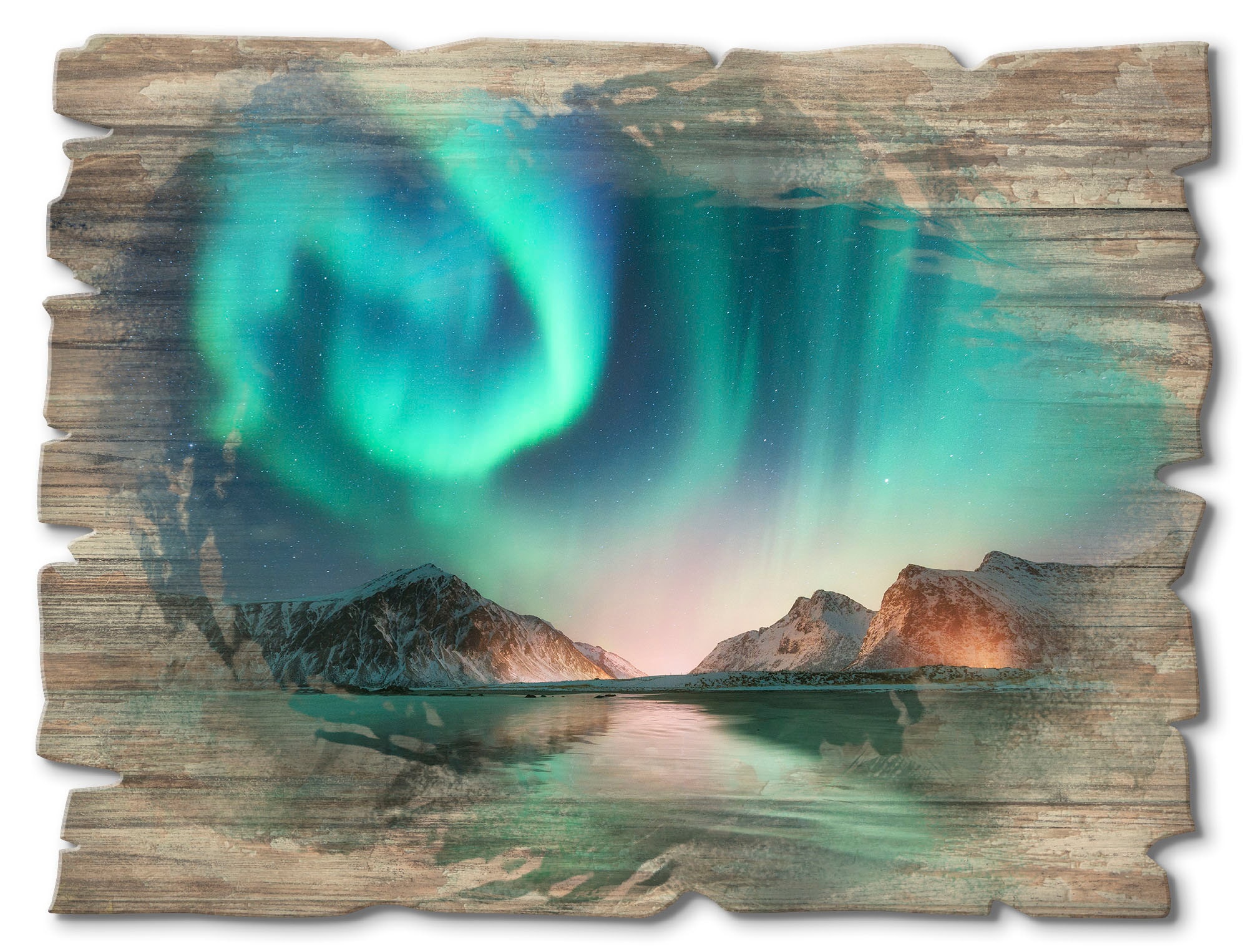 Artland Holzbild »Auroraborialis - Nördliches Polarlicht«, Europa, (1 St.)  auf Raten bestellen