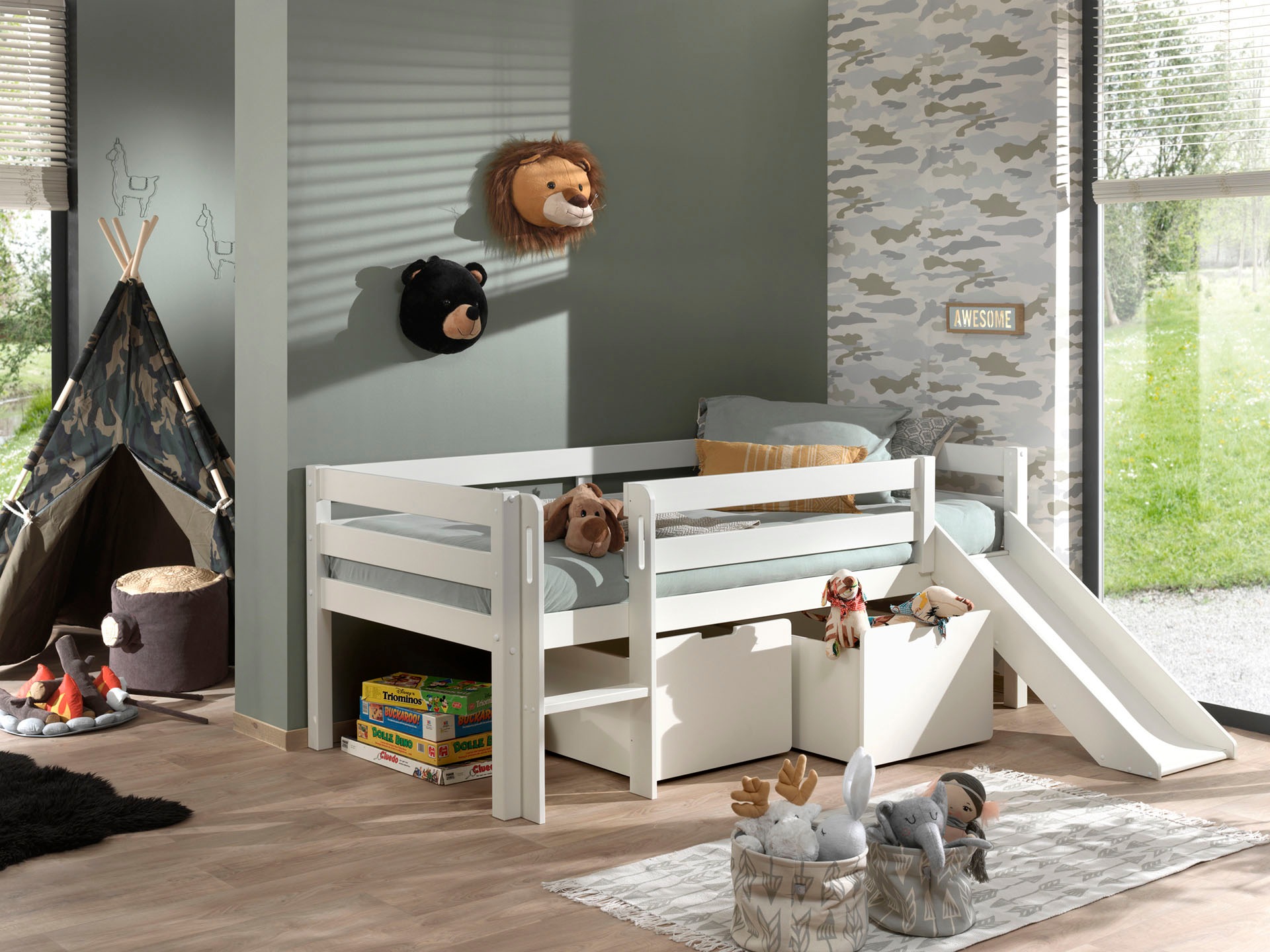 Vipack Spielbett »Pino, Kiefer massiv, mit Rolllattenrost, 2 Rollboxen, Mad günstig online kaufen