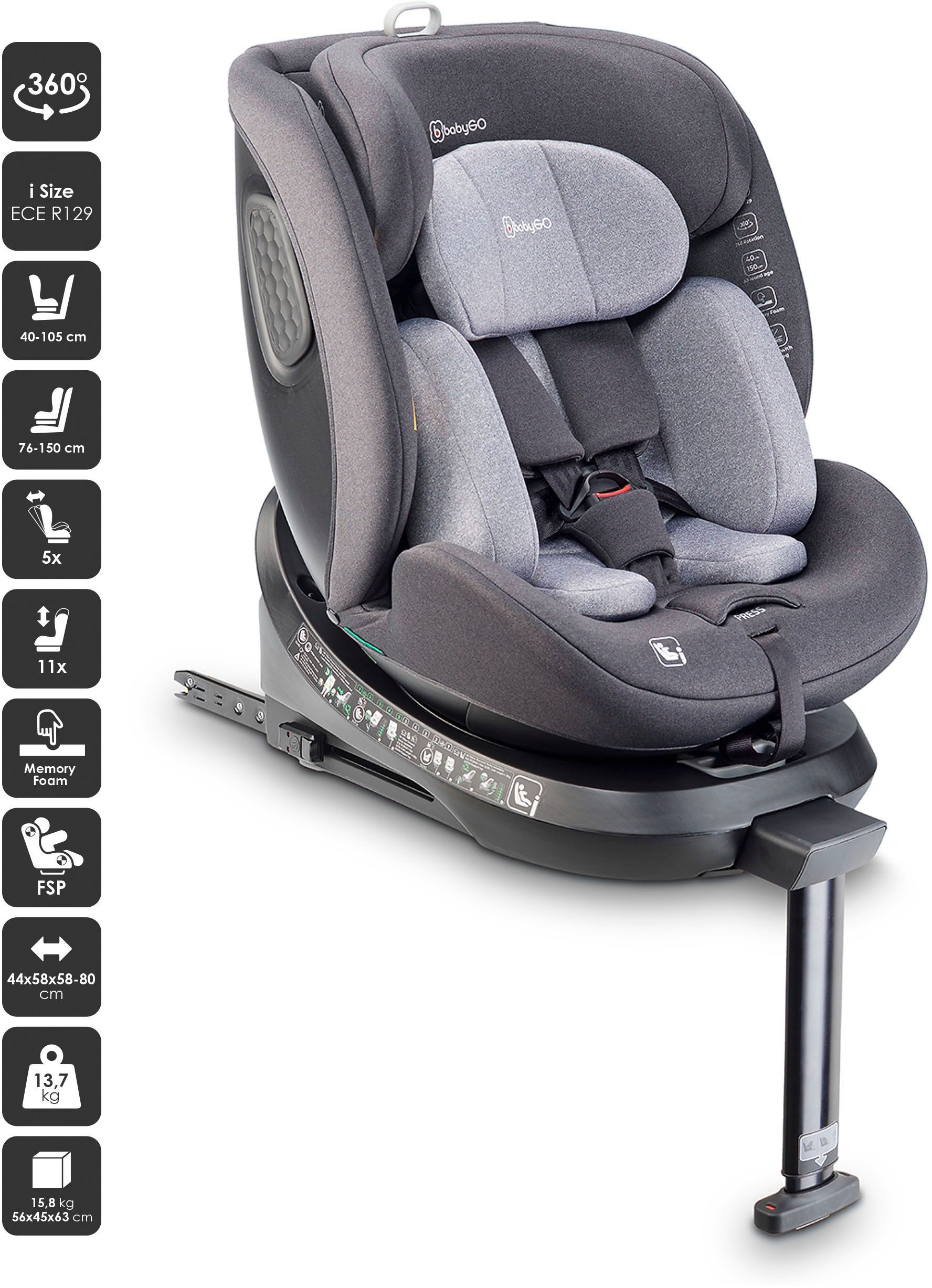 BabyGo Autokindersitz »Move 360 I Size«, für Körpergröße von 40-150 cm