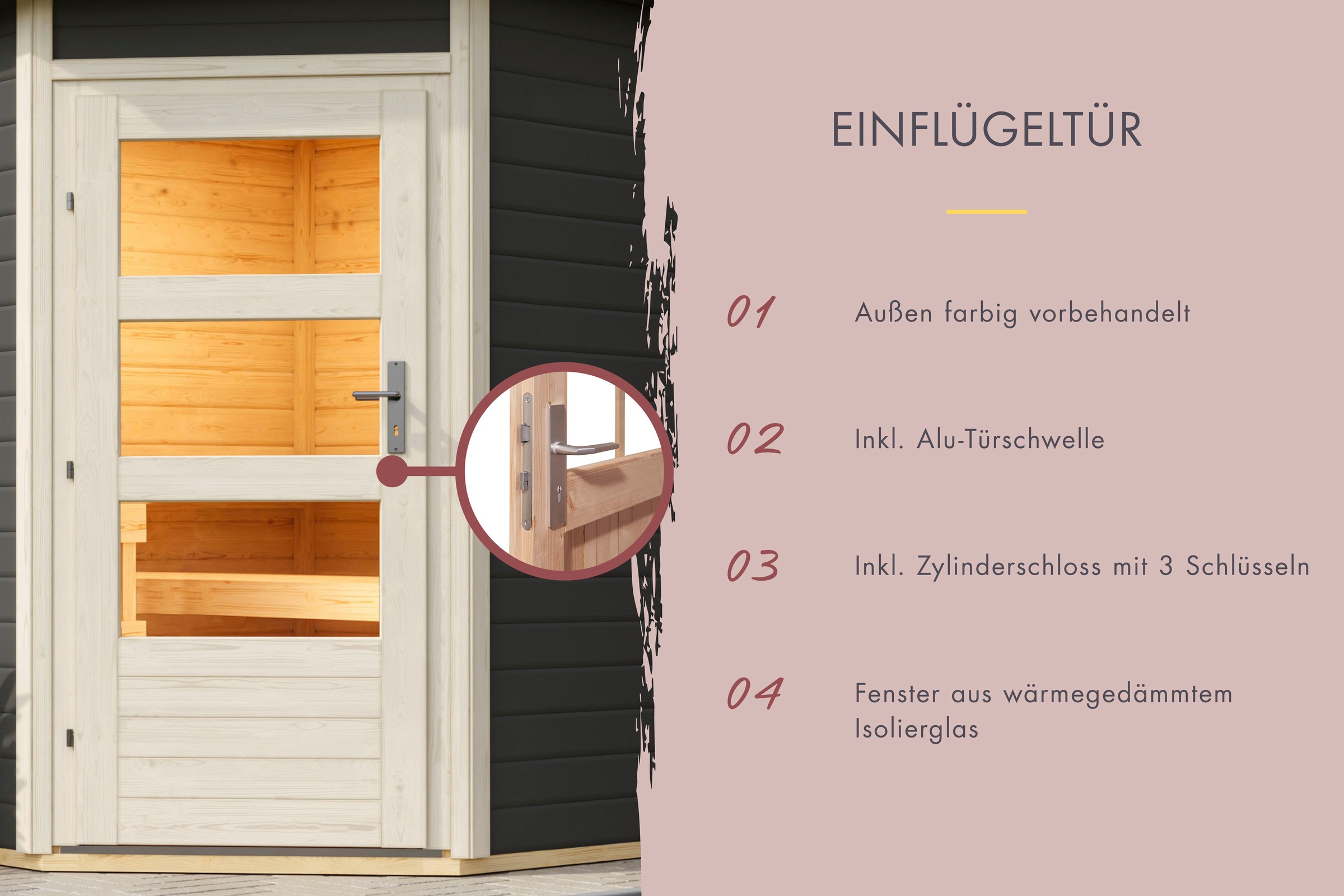 Karibu Saunahaus »Fiete«, moderne Tür, Ofen 9 kW ext. Strg.