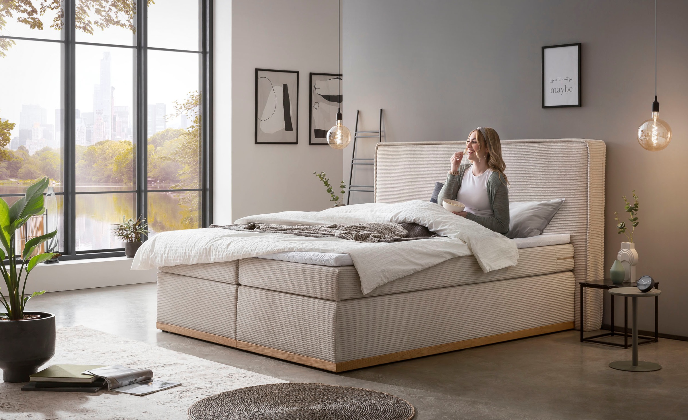 Home affaire Boxspringbett »SHERWOOD Cord Hotelbett, Polsterbett Premiumbett Boxbett«, (Bestseller Otto´s Choice Luxusbett in 4 Breiten), Hochwertiger Cord,weiche Velours-Struktur, mit premium Topper