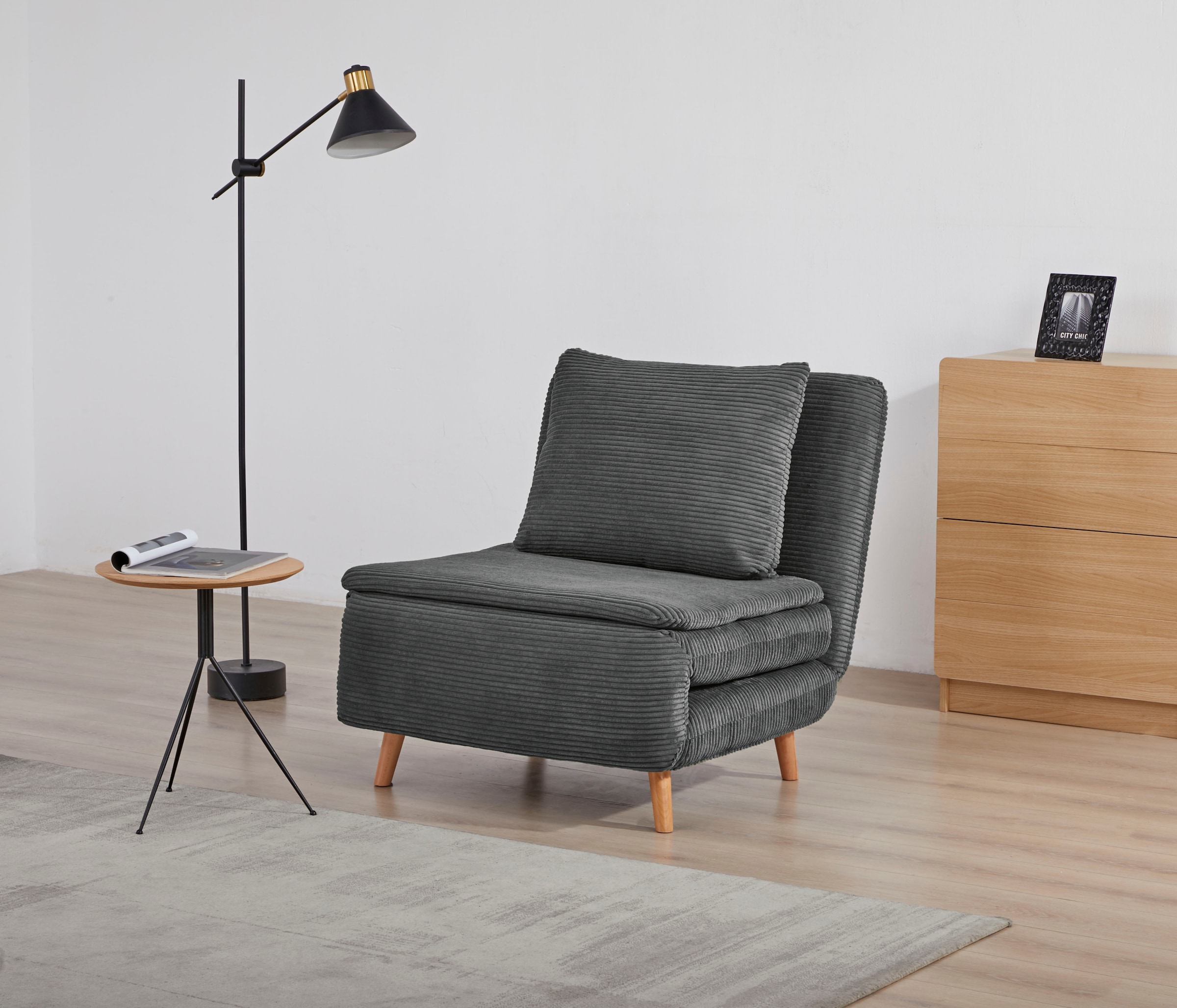 INOSIGN Sessel »AINSLEY«, wandelbar zum Gästebett, Schlafsofa, Webstoff u. Cord-Bezug
