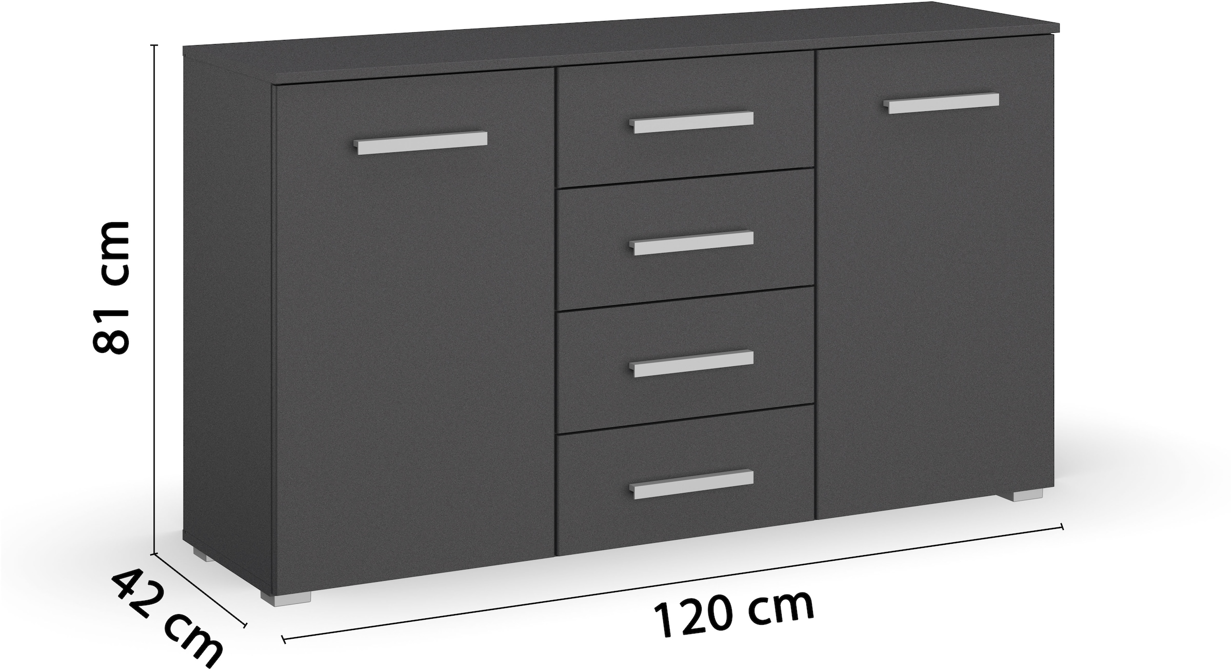 rauch Schubkastenkommode »Sideboard Kommode Kombikommode KOLUNA mit Dekorfront«, (Breite 120 cm), vier große Schubladen, mit insgesamt 4 Einlegeböden MADE IN GERMANY