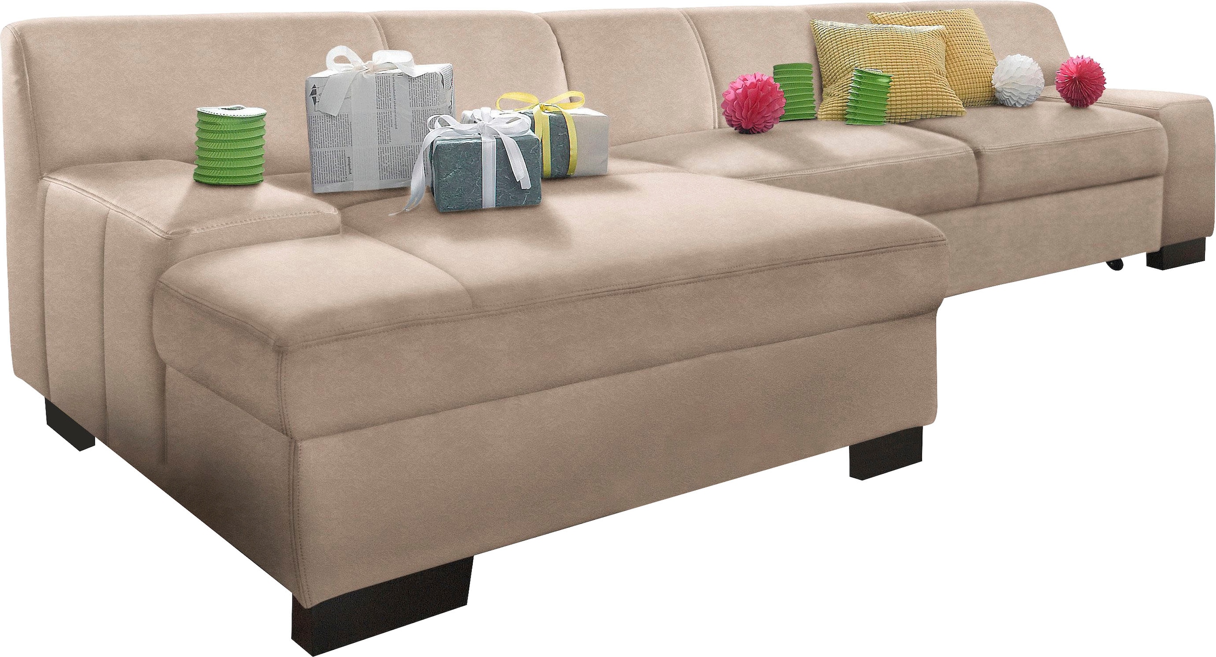 DOMO collection Ecksofa »Norma, elegant und modern, mit flachen Armlehnen, L-Form«, wahlweise mit Bettfunktion
