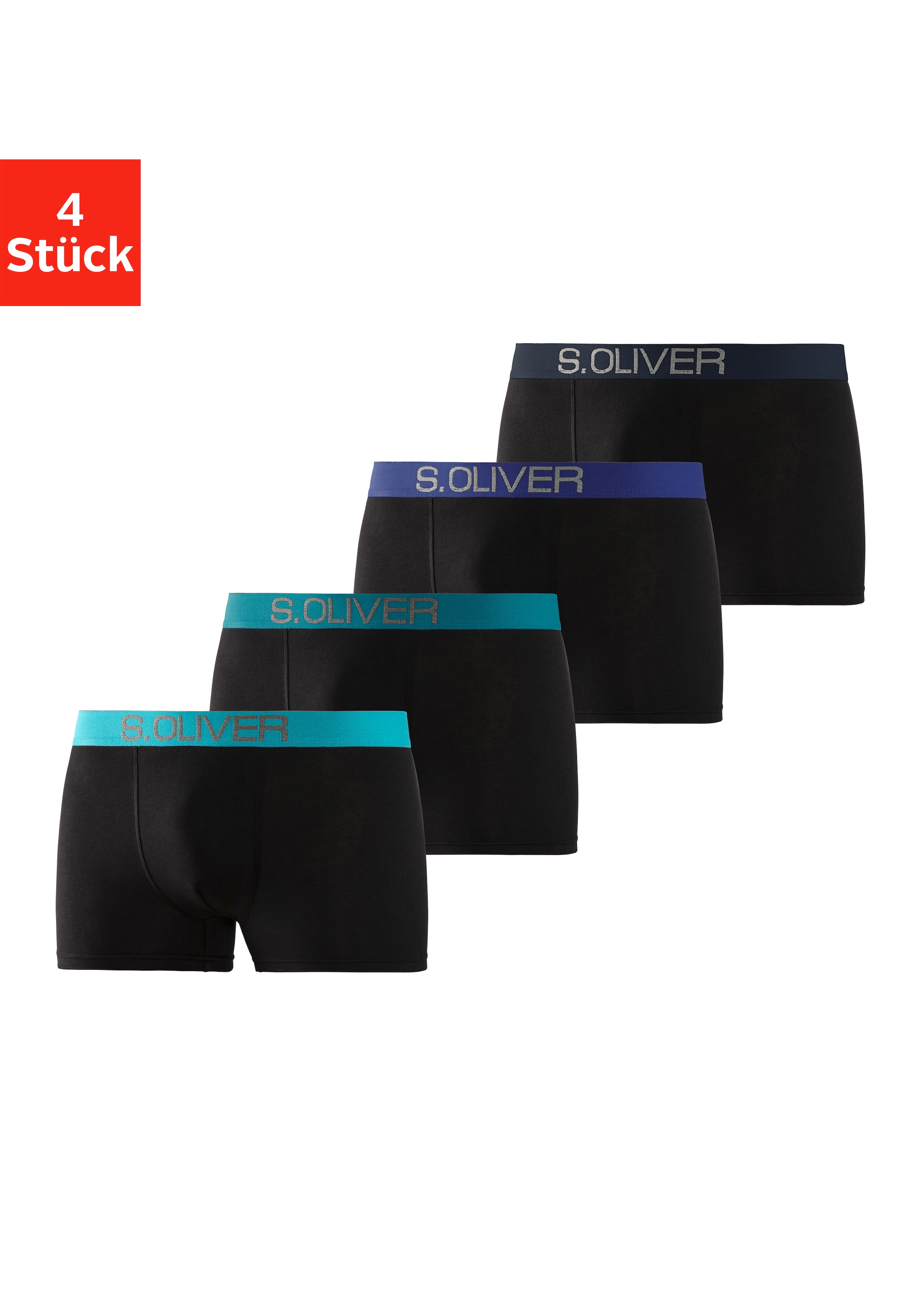 s.Oliver Boxer »Boxershorts für Herren«, (Packung, 4 St.), mit kontrastfarbenem Webbund