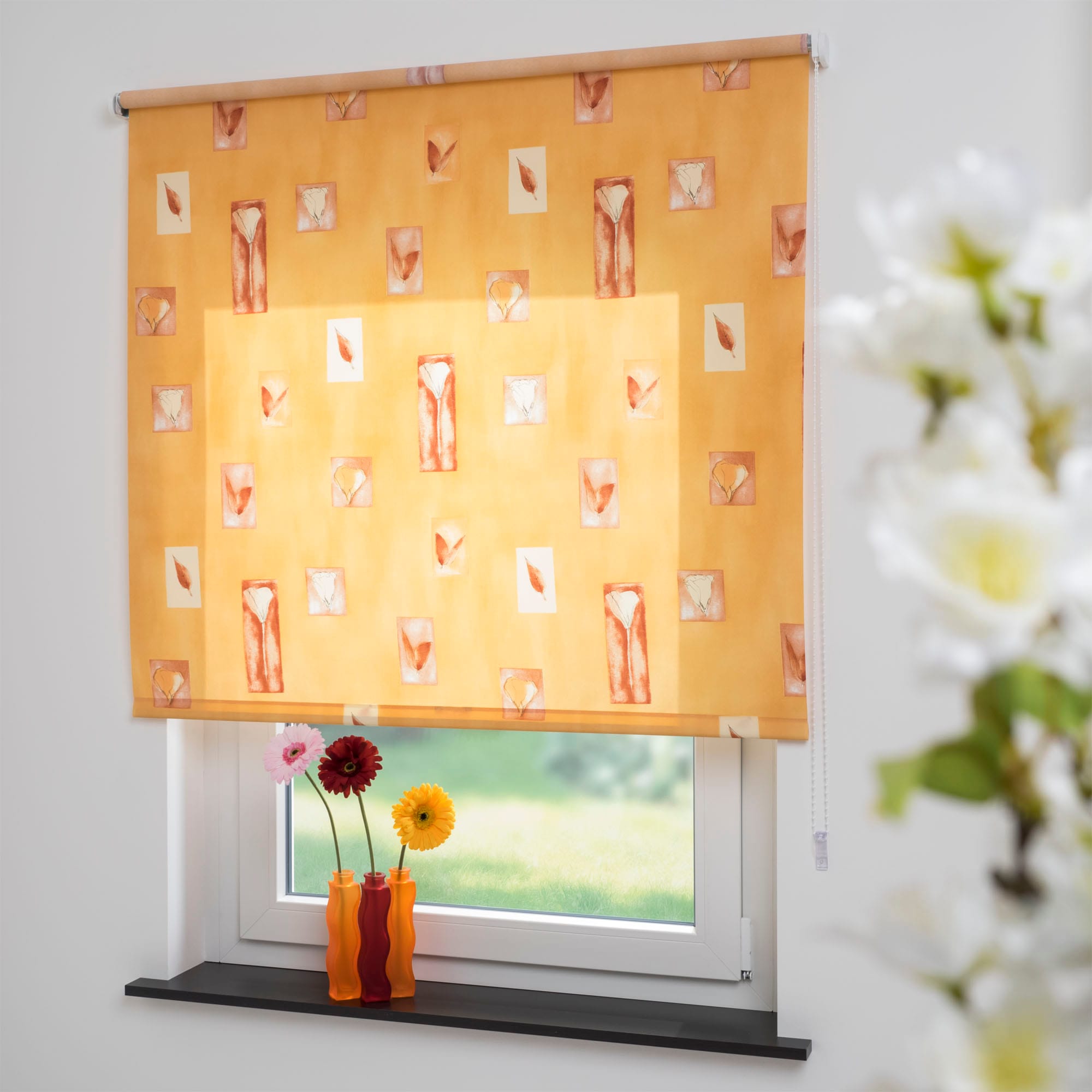 Liedeco Seitenzugrollo »Blumen orange«, Lichtschutz, Sichtschutz, mit Bohre günstig online kaufen