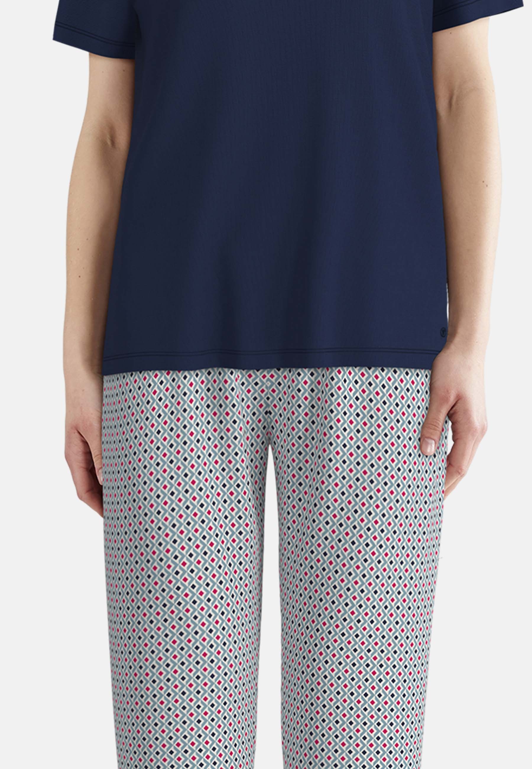 TOM TAILOR Pyjama Kurzarm, mit Muster, V-Ausschnitt, Baumwollmix