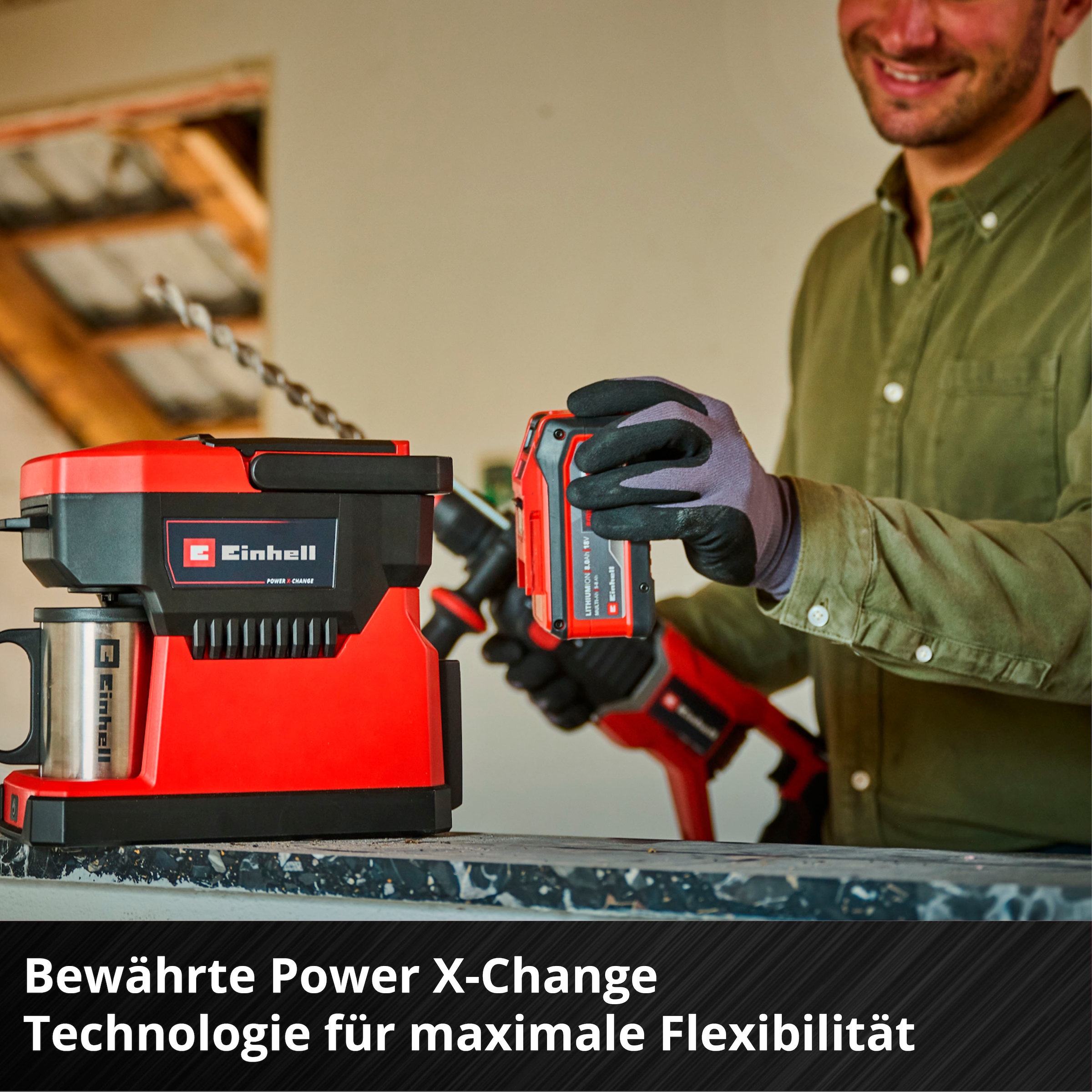 Einhell Kaffeepadmaschine »Power X-Change TE-CF 18 Li-Solo«, 0,24 l Kaffeekanne, Korbfilter