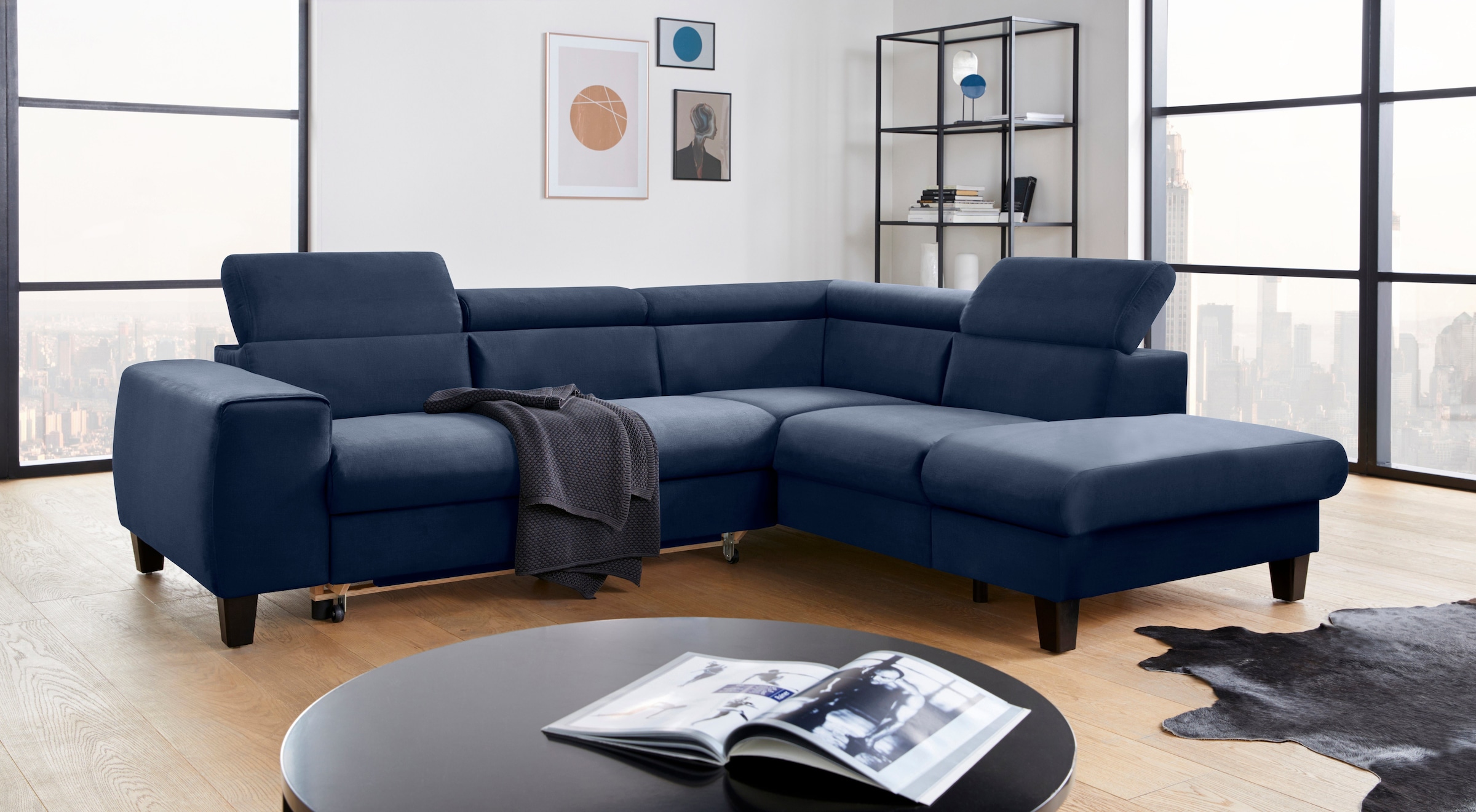 COTTA Polstergarnitur »Morven L-Form«, (Set), Set bestehend aus: Ecksofa mit Kopfteilverstellung & Hocker