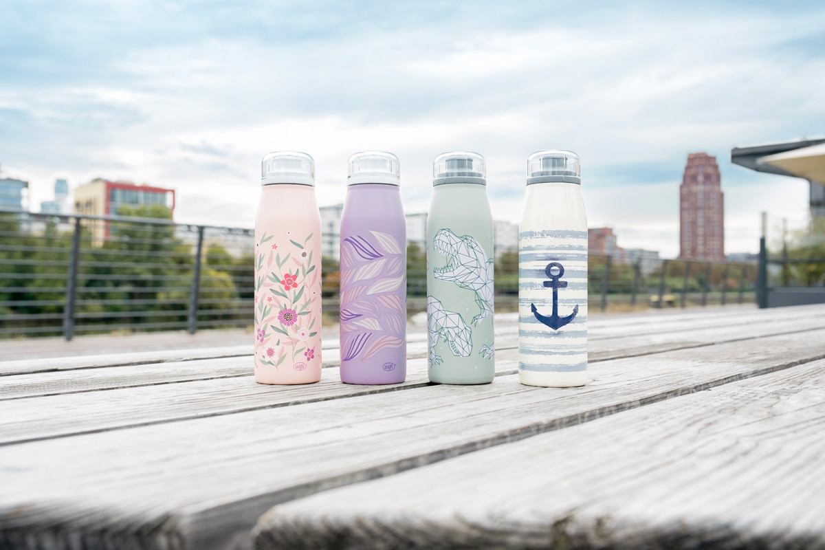 Alfi Isolierflasche »KIDS ISO BOTTLE, Edelstahlkörper, spülmaschinenfest«, (1 tlg.), 12h heiß & 24h kalt, Trinköffnung mit konsistentem Trinkfluss