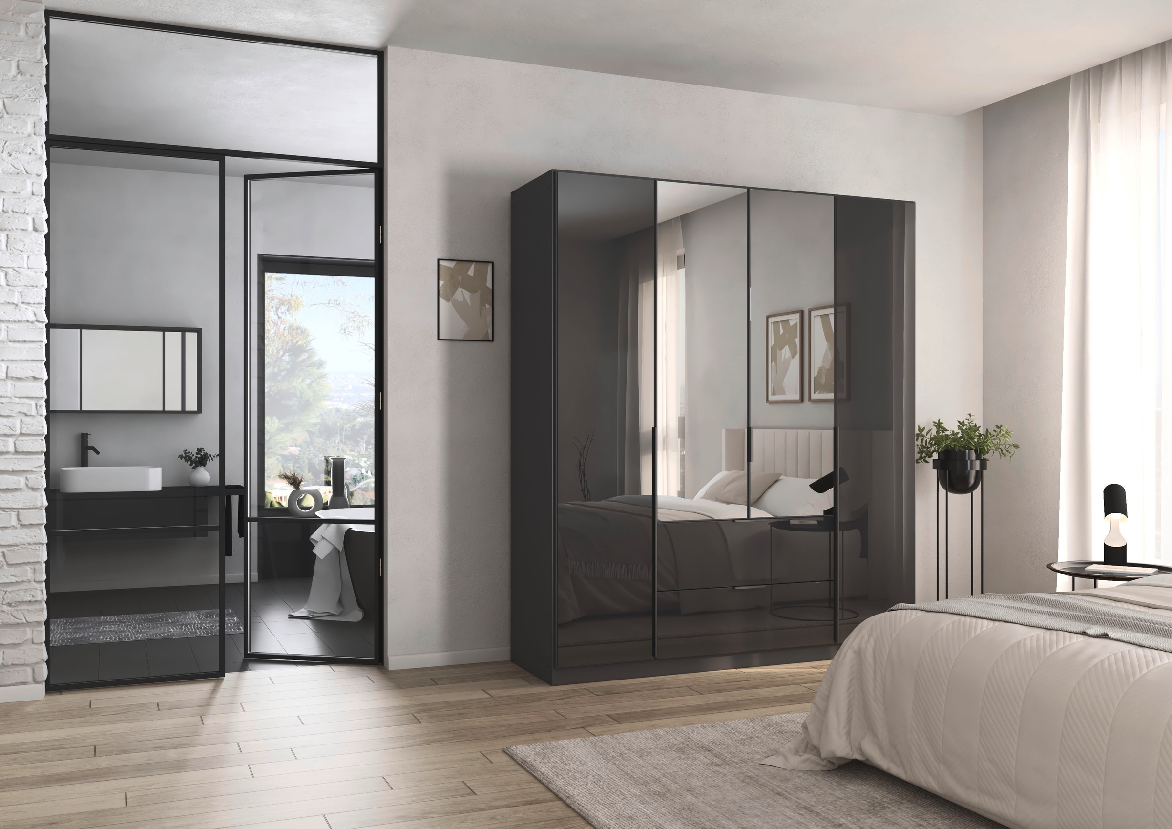 rauch Drehtürenschrank »Kleiderschrank Kleiderschränke Schrank Garderobe AGORDO mit Glasfront«, (in zwei Griff-Farben mit Glasfront), mit Außenschubkästen, in 6 Breiten und 2 Höhen MADE IN GERMANY