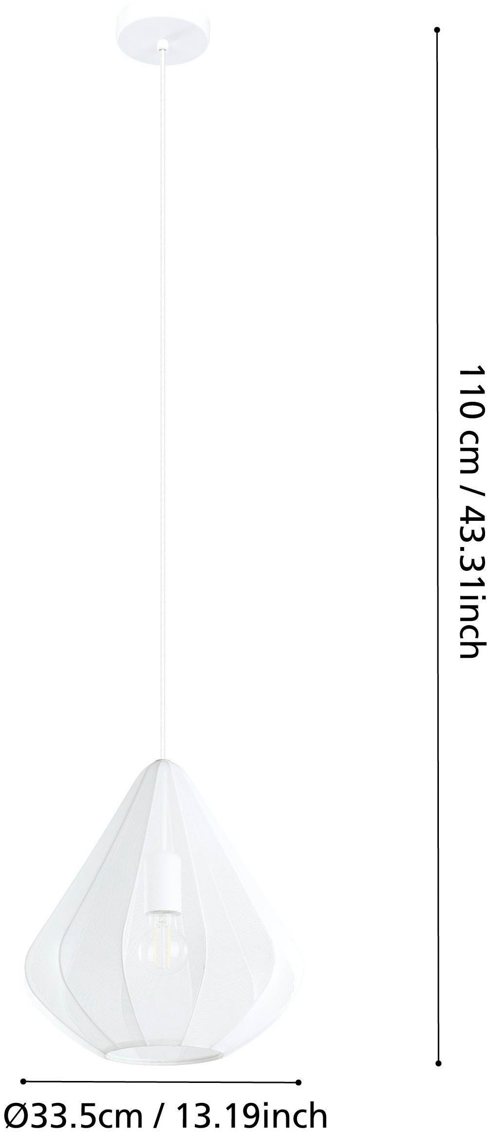 EGLO Hängeleuchte »Dolwen Hängelampe, Pendelleuchte, Esszimmerlampe Japanisch, E27, Lampe« E27 1 Stk. Hängeleuchte - H110 x Ø33,5 cm - weiß - 1X40W exkl.