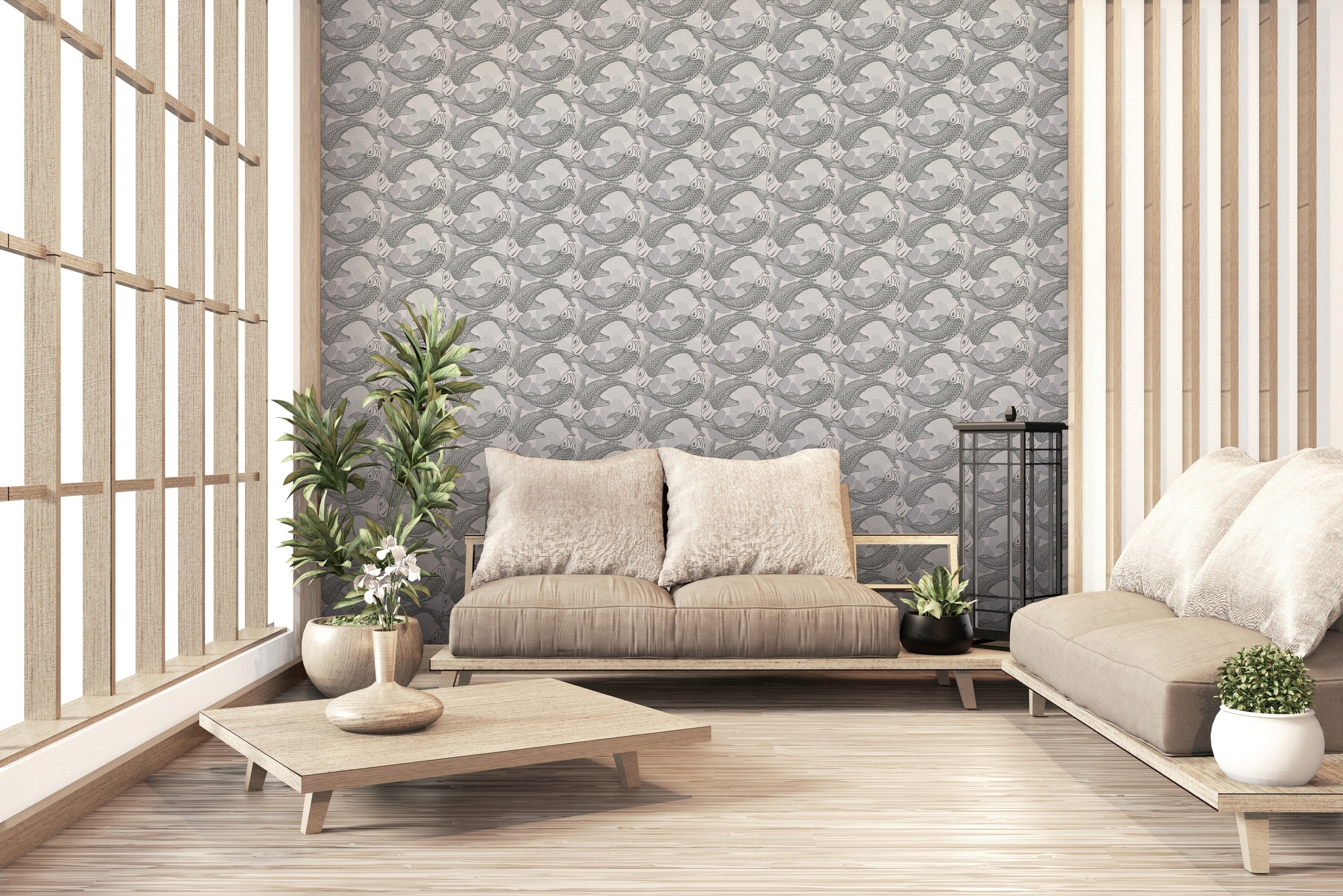 living walls Vliestapete »Metropolitan Stories, Mio Tokio«, Motiv-abstrakt-naturalistisch, Tapete Koi Tapete Japanisch Tapeten Wohnzimmer Schlafzimmer Küche Flur