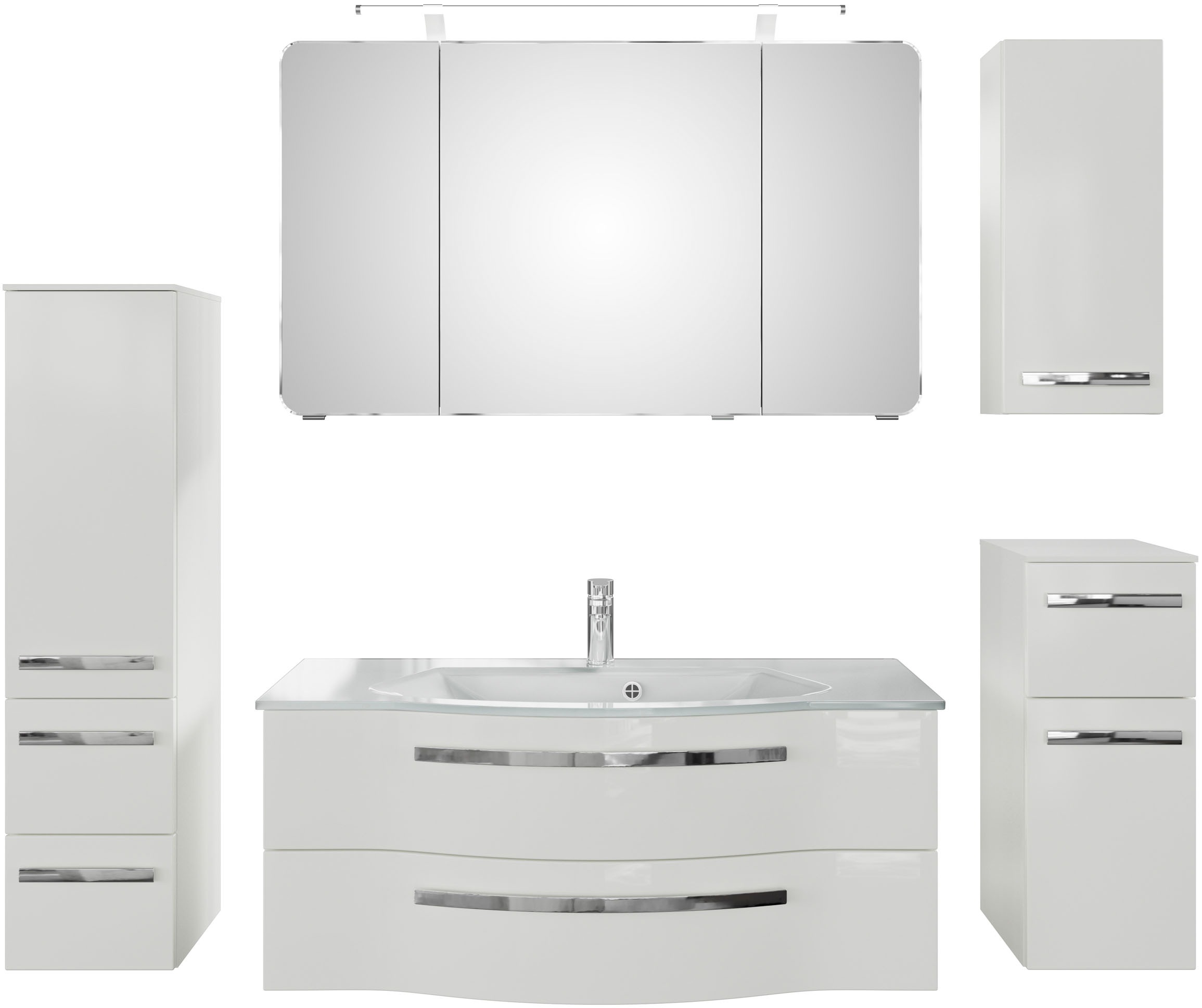 Saphir Badmöbel-Set »Serie 4005, vormontiert, Glaswaschbecken, Spiegelschra günstig online kaufen