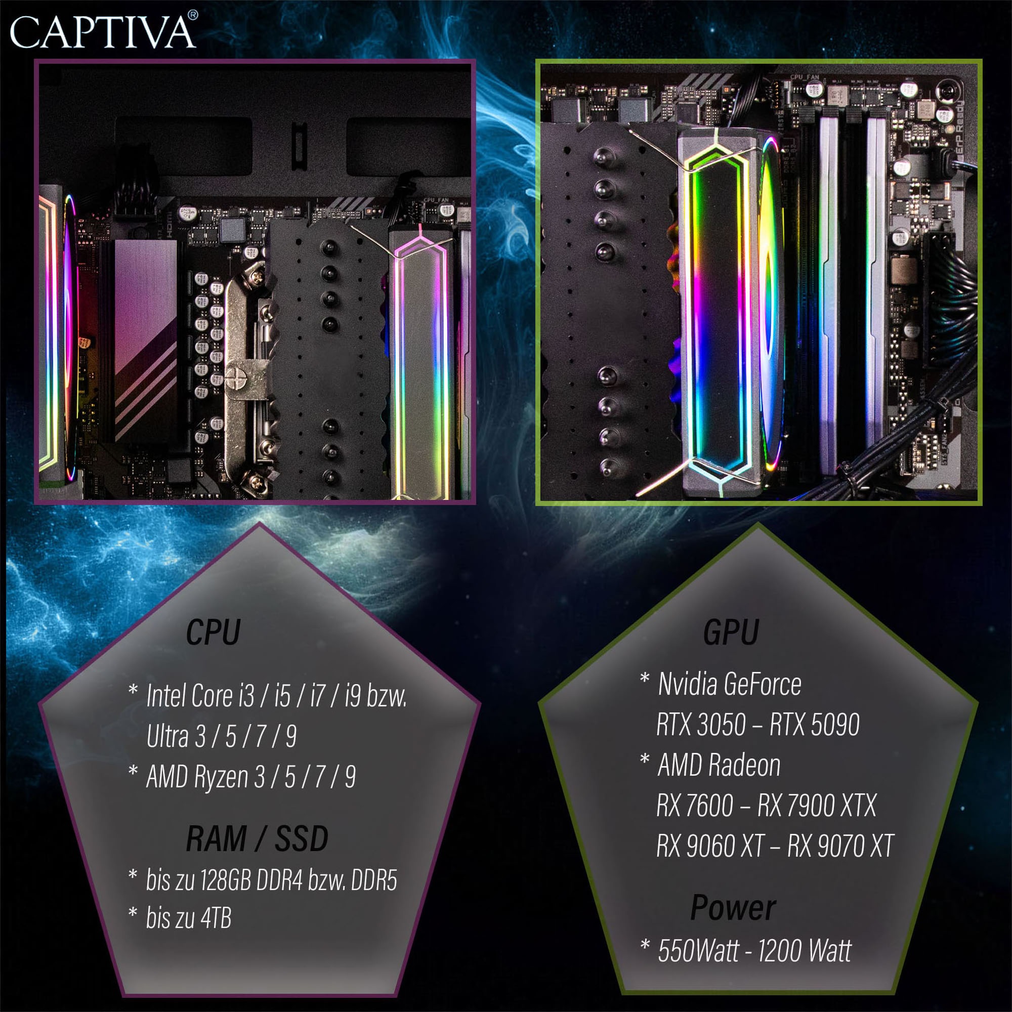 CAPTIVA Gaming-PC-Komplettsystem »Advanced Gaming I95-485 TFT Bundle« 32 ″ Intel® Core i9 GeForce® RTX™ 5060 Ti 32 GB RAM 1.000 GB SSD