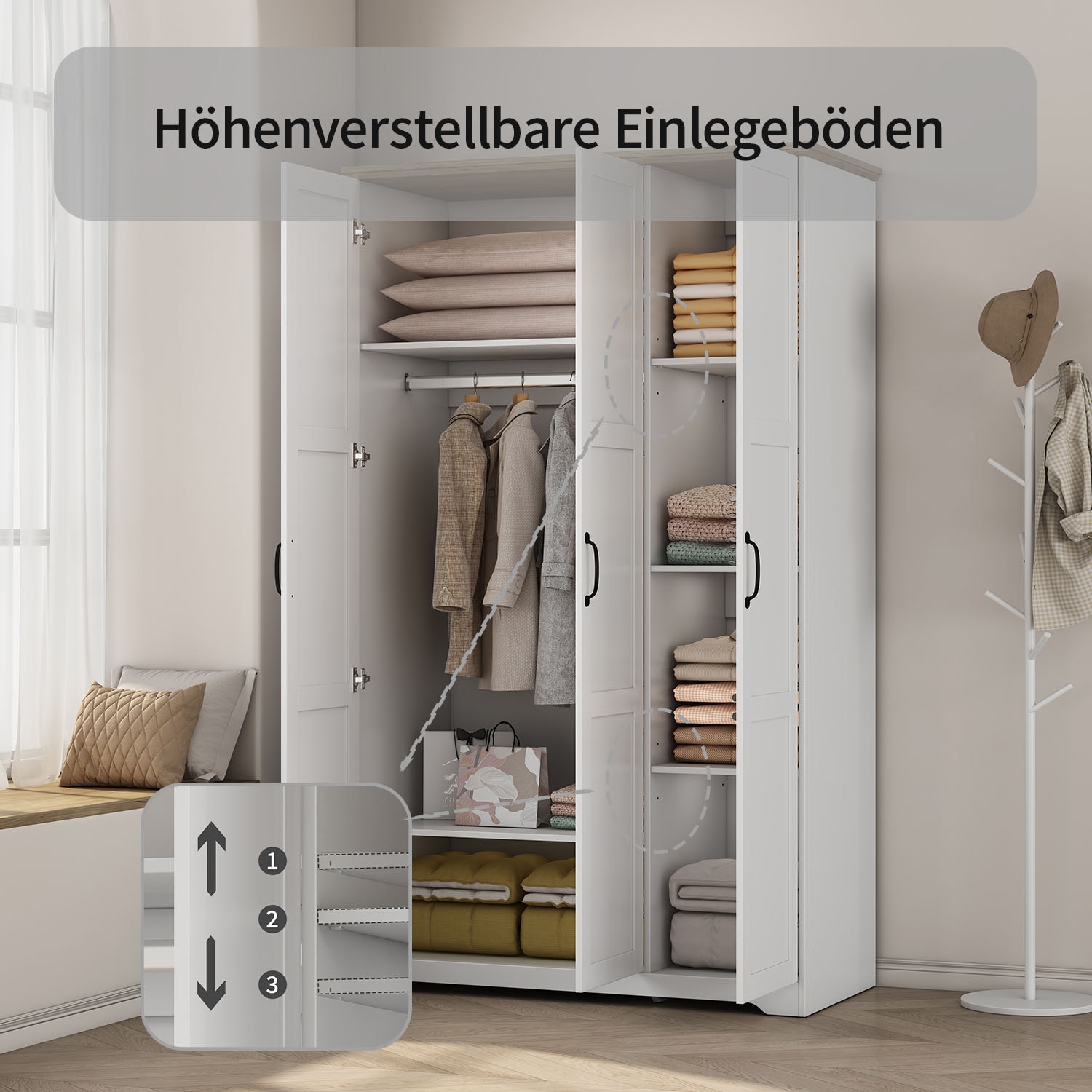 OTTO home Kleiderschrank »Emmilia Schrank Schlafzimmerschrank im Landhaus Design« Mit vielen Einlegeböden und Softclose,  Landhaus Schrank mit  3 Türen Breite 113,4cm, Höhe 2m