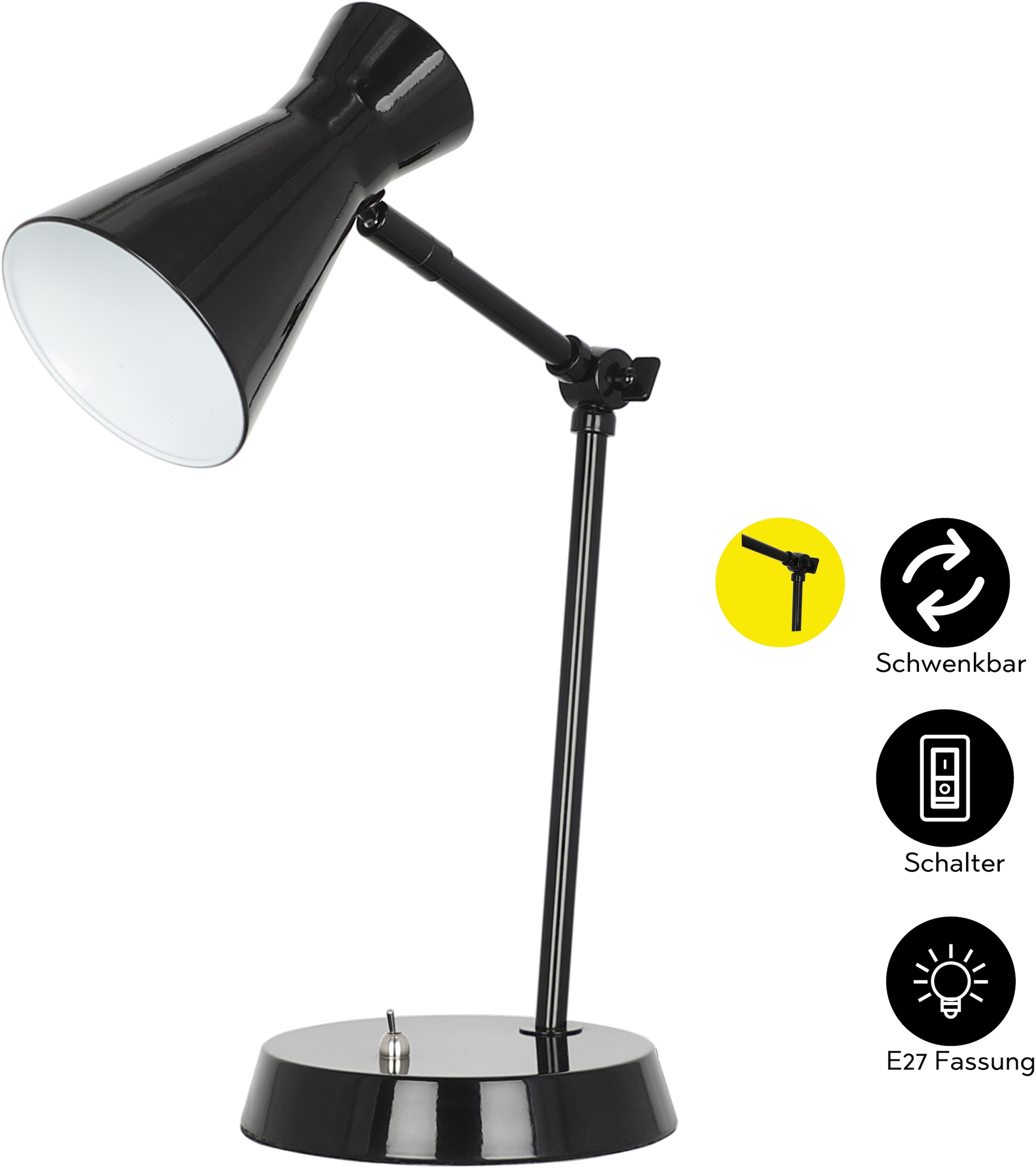 OTTO home Tischleuchte »Renell« E27 1 Stk. Minimalistisch, schwarz,individuell einstellbar