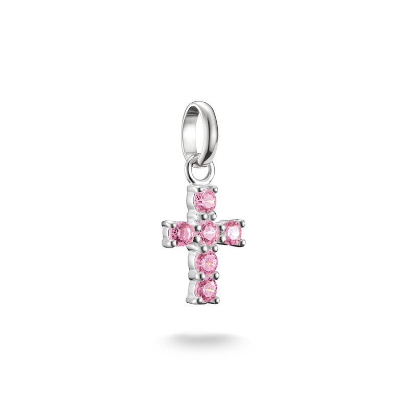 THOMAS SABO Charm Kreuz »Charm Kreuz - Connect« mit Zirkonia (synth.) silberfarben-rosa + rosa Charm Kreuz – Connect