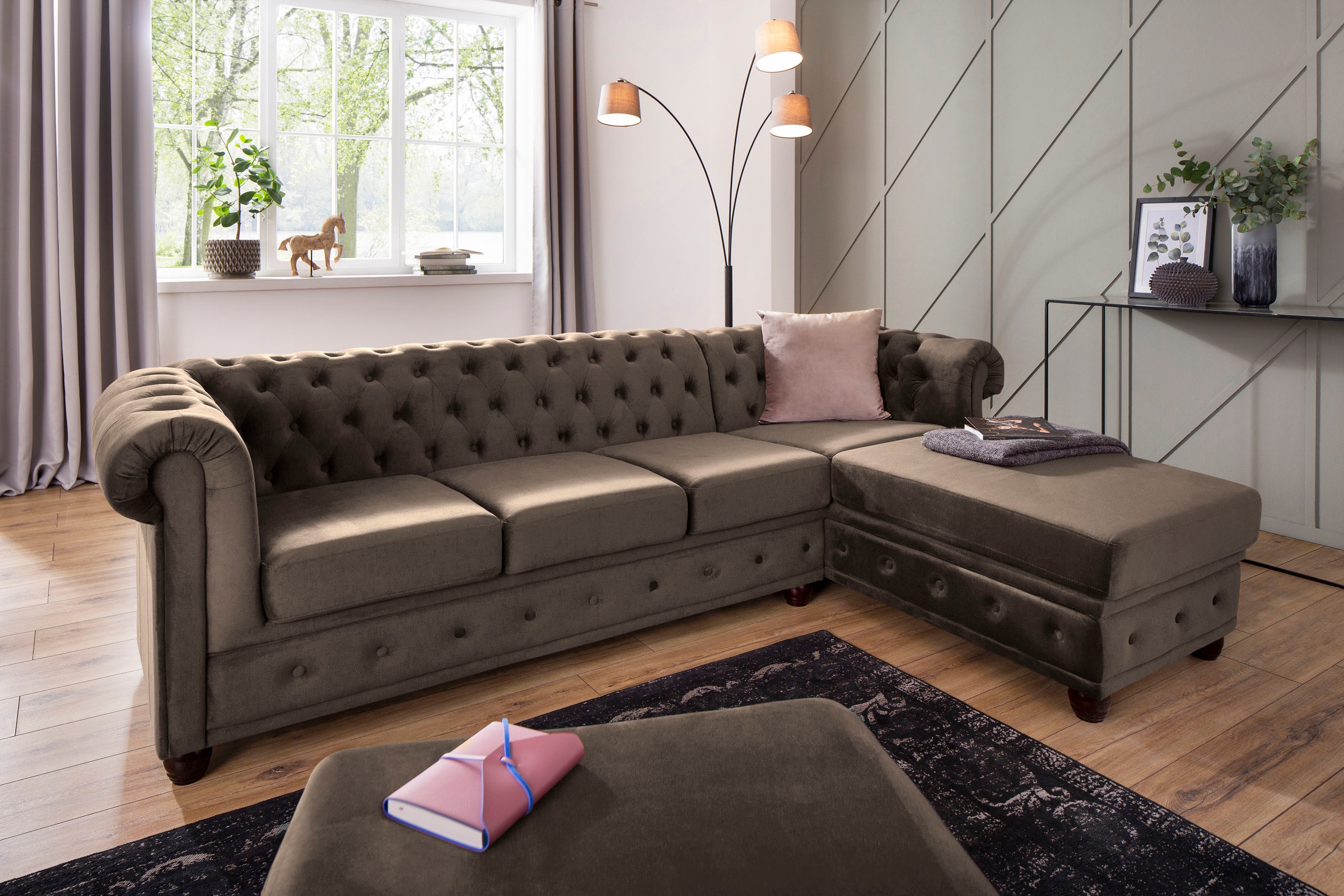 Home affaire Chesterfield-Sofa »New Castle L-Form« hochwertige Knopfheftung günstig online kaufen