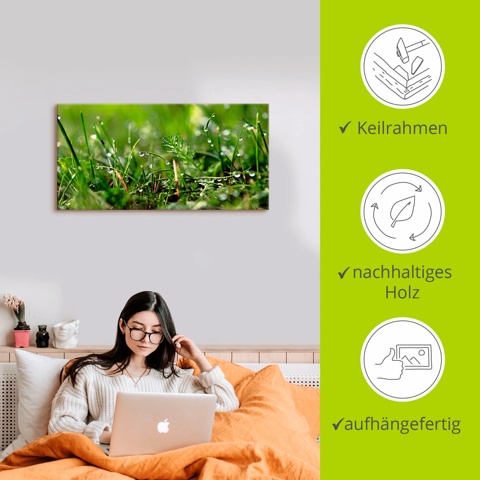 Artland Wandbild »Tautropfen«, Gräser, (1 St.), als Alubild, Outdoorbild, Leinwandbild, Poster in verschied. Größen