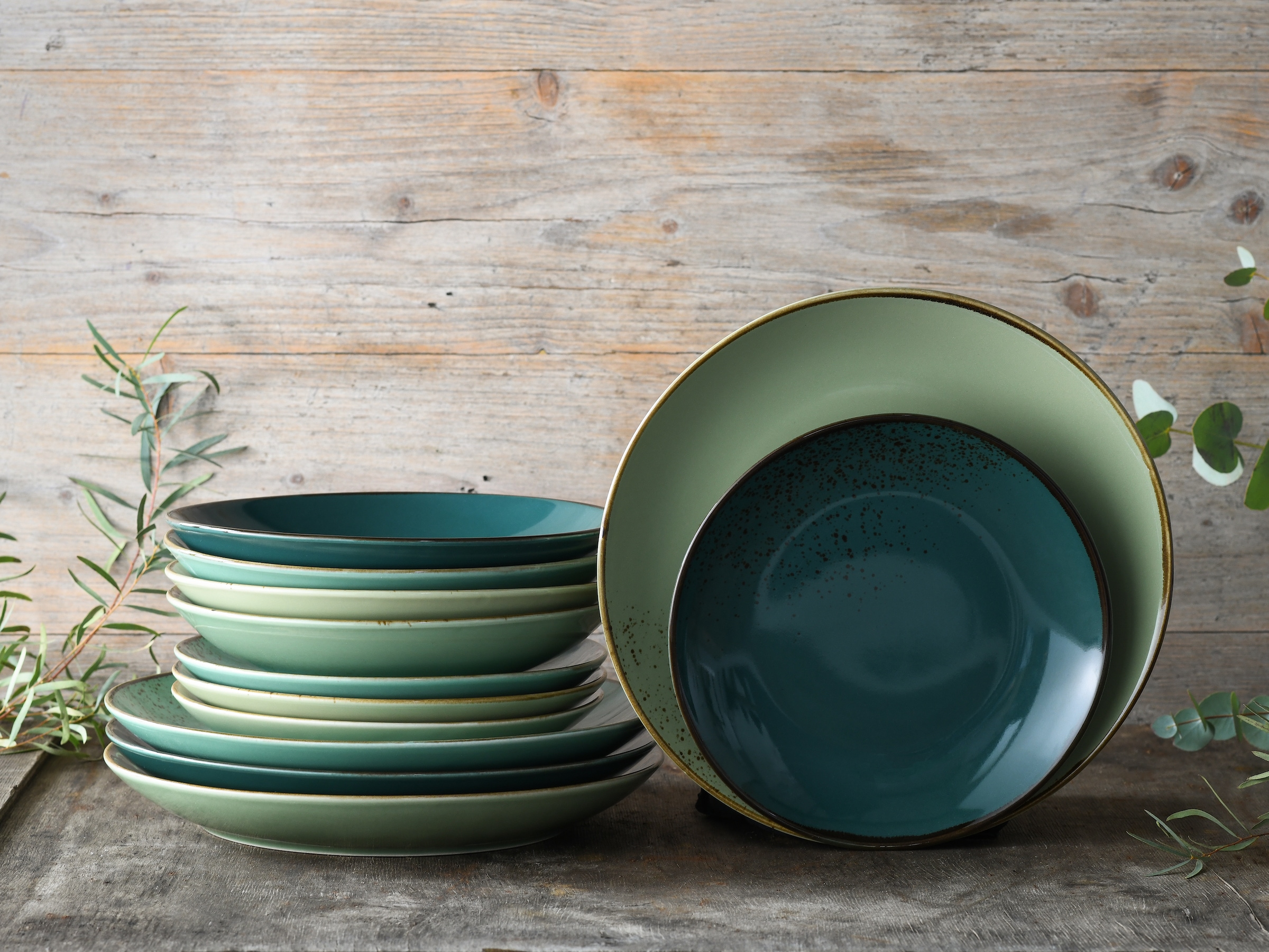 CreaTable Tafelservice »Geschirr-Set NATURE COLLECTION«, (Set, 12 tlg., Teller Set für 4 Personen), Service, handwerklicher Look, 12 Teile, für 4 Personen