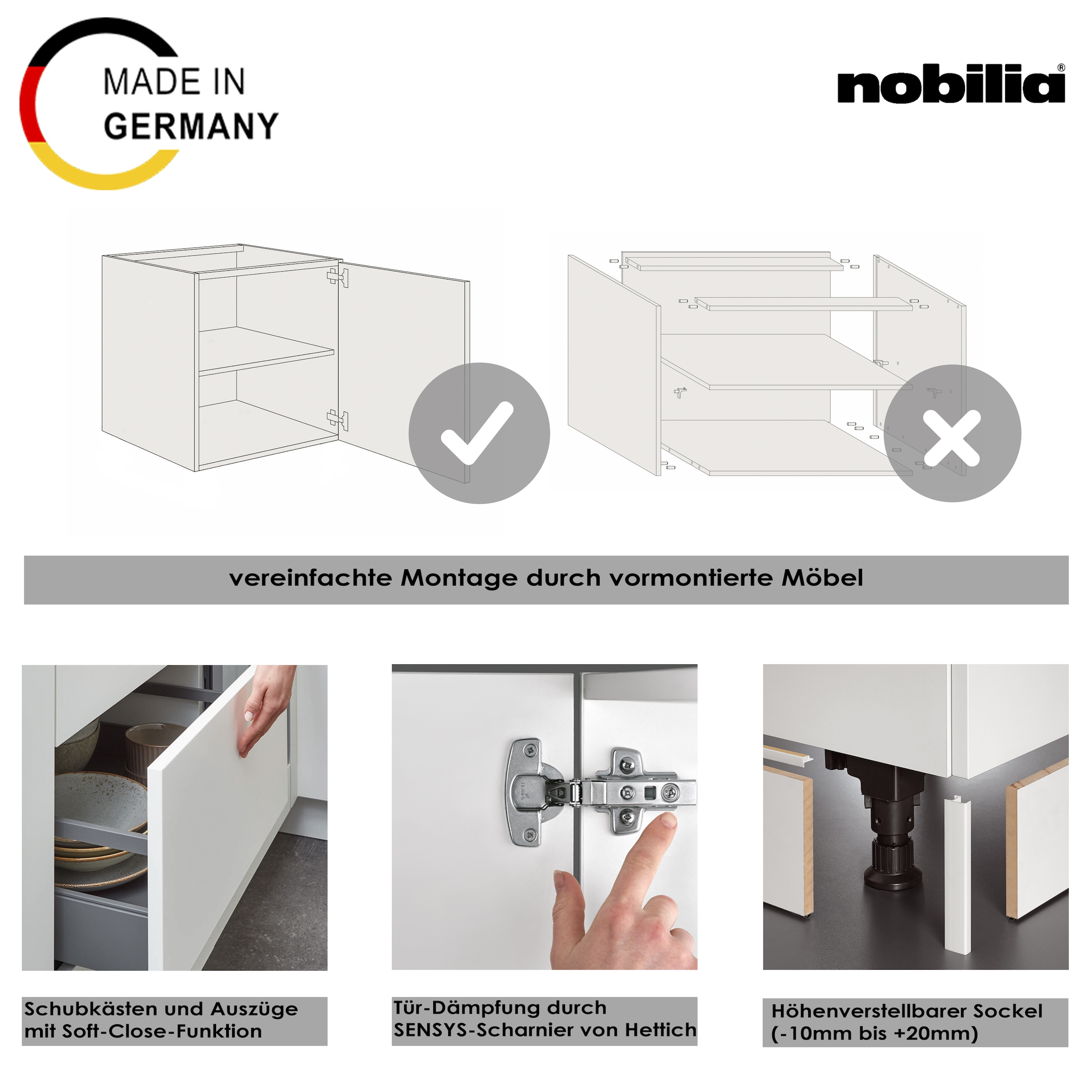 nobilia® Backofenumbauschrank »"Easytouch", Ausrichtung wählbar, mit Schublade und zwei Auszügen und« einer Tür, vormontiert, Breite/Höhe: 60/216,6 cm