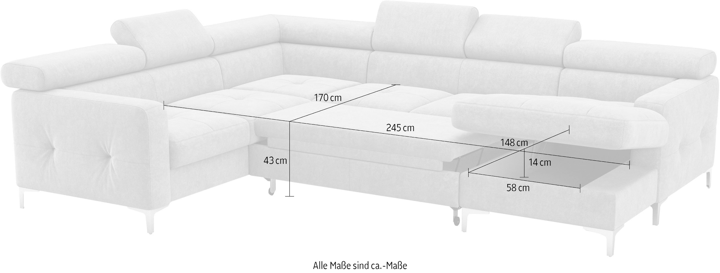 COTTA Wohnlandschaft »Sammy U-Form«, mit Kopfteilverstellung, wahlweise mit Bettfunktion & Bettkasten