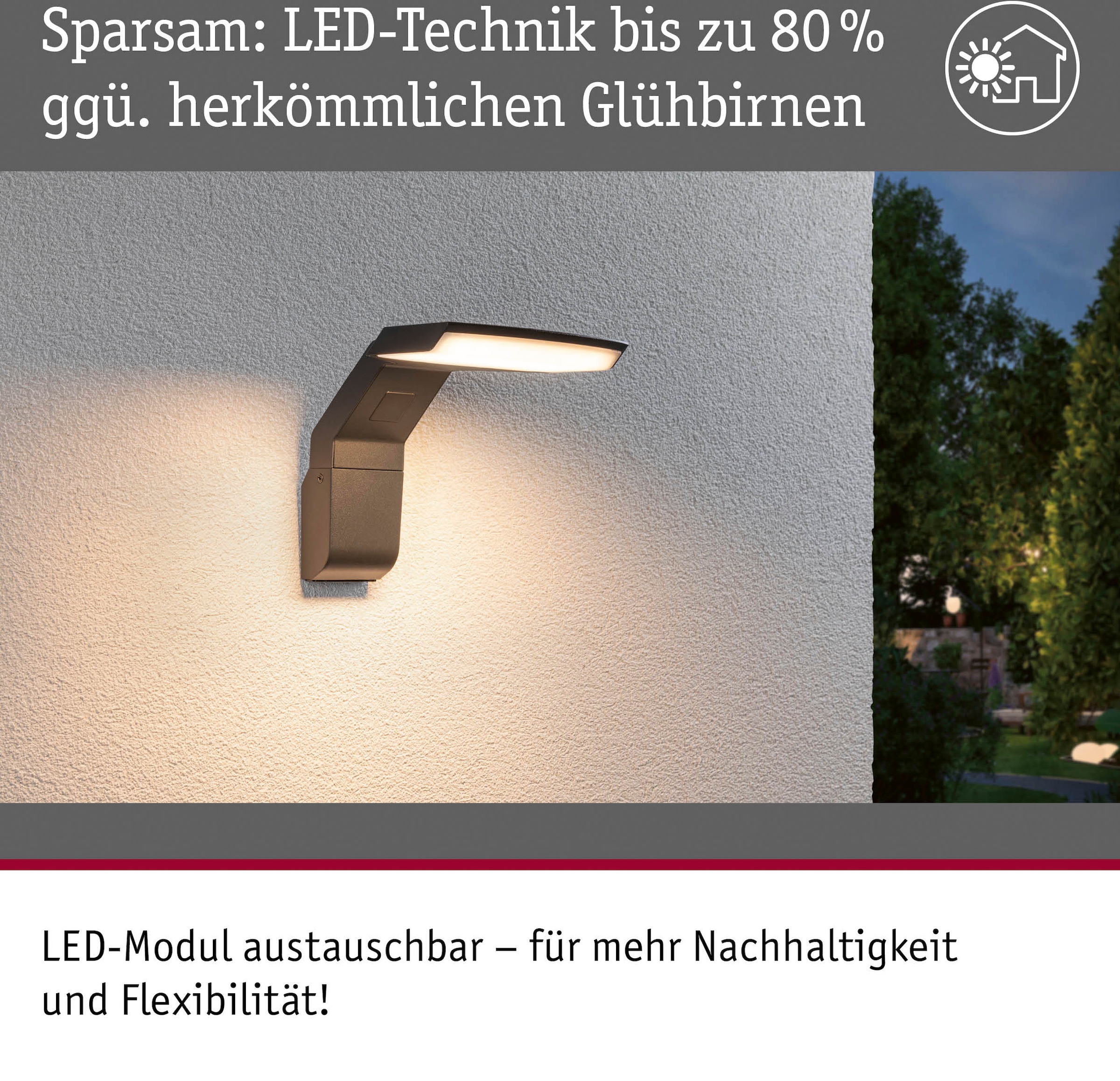 Paulmann LED Außen-Wandleuchte »Zenera 230V 3000K anthrazit«, 1 flammig, seewasserresistent