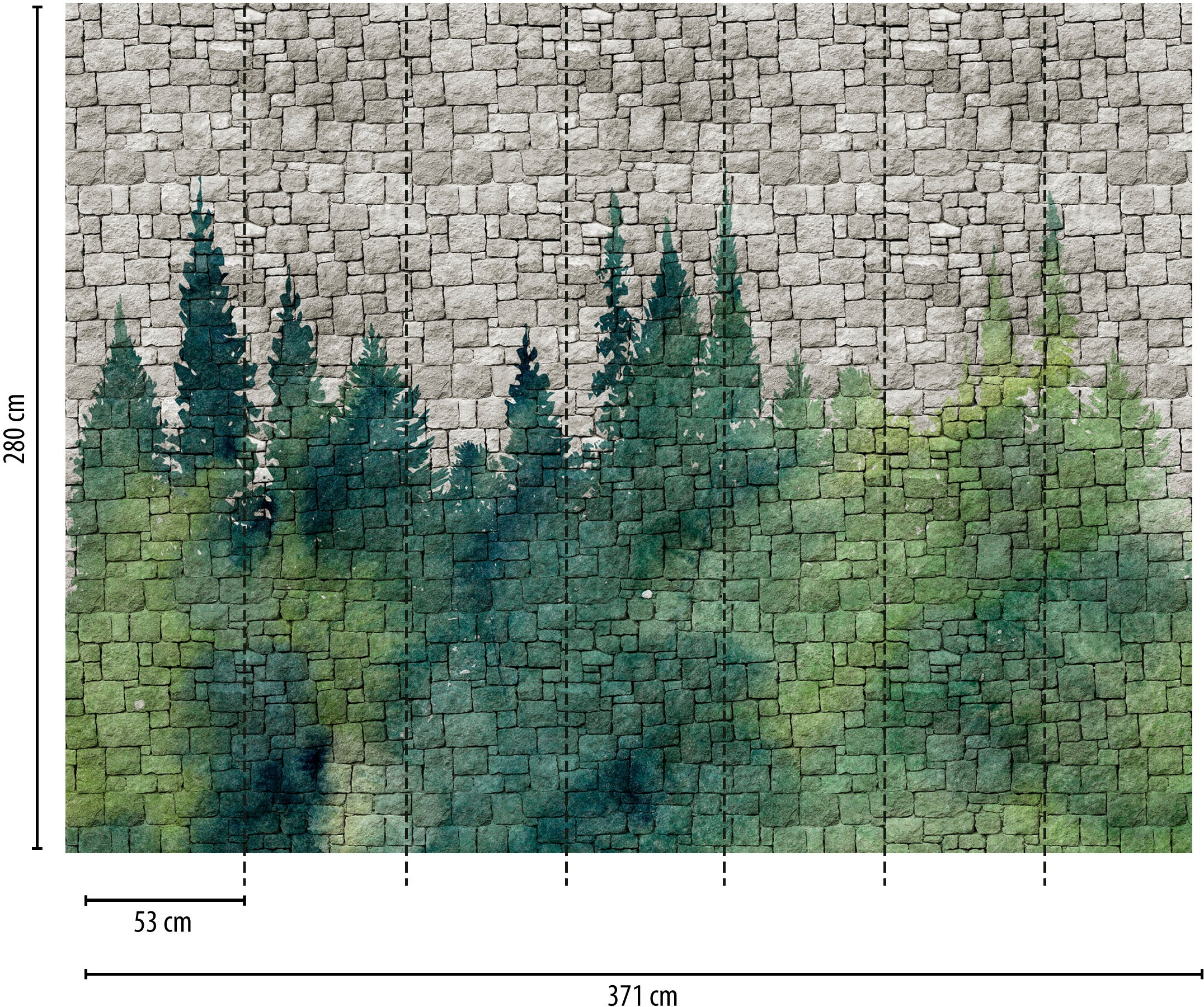 living walls Fototapete »The Wall«, Steinoptik-Wald-Motiv, Fototapete Wald Tapete Steinoptik Tapeten Wohnzimmer modern Design