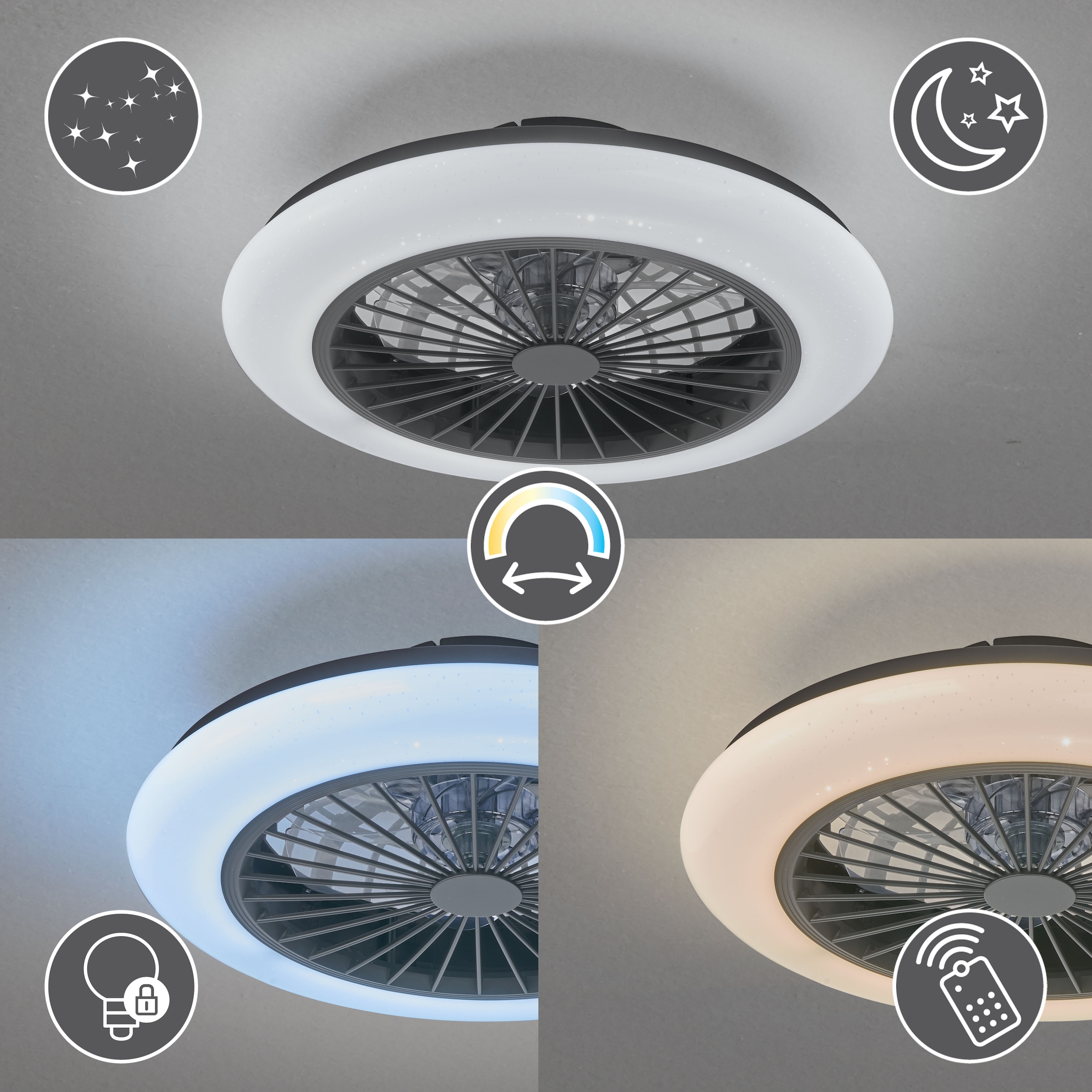 REALITY Leuchten LED Deckenleuchte »Stralsund Deckenventilator« LED-Board 1 Stk. warmweiß - kaltweiß Deckenlampe, Ventilator, Fernbedienung, Ventilator getrennt schaltbar