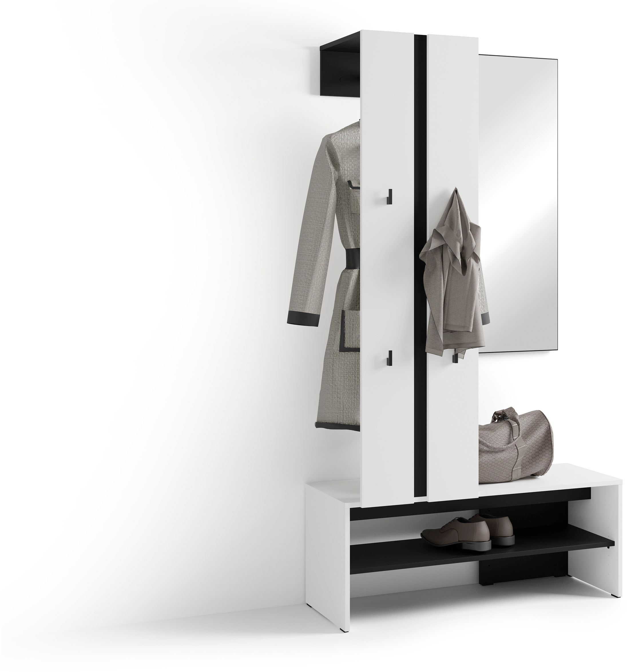 byLIVING Kompaktgarderobe »Dielen - Set Nante«, (2 St.), maximale Ordnung auf wenig Fläche mit Spiegel, Kleiderstange und Haken