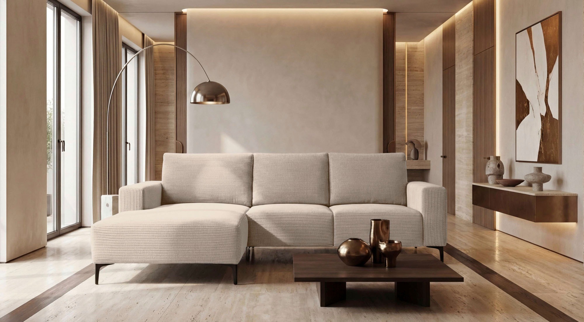 Home affaire Ecksofa »Tournon L-Form, Breite 232 cm, Breitcord« Designsofa im nordischen Stil, Wellenunterfederung, Metallfüße