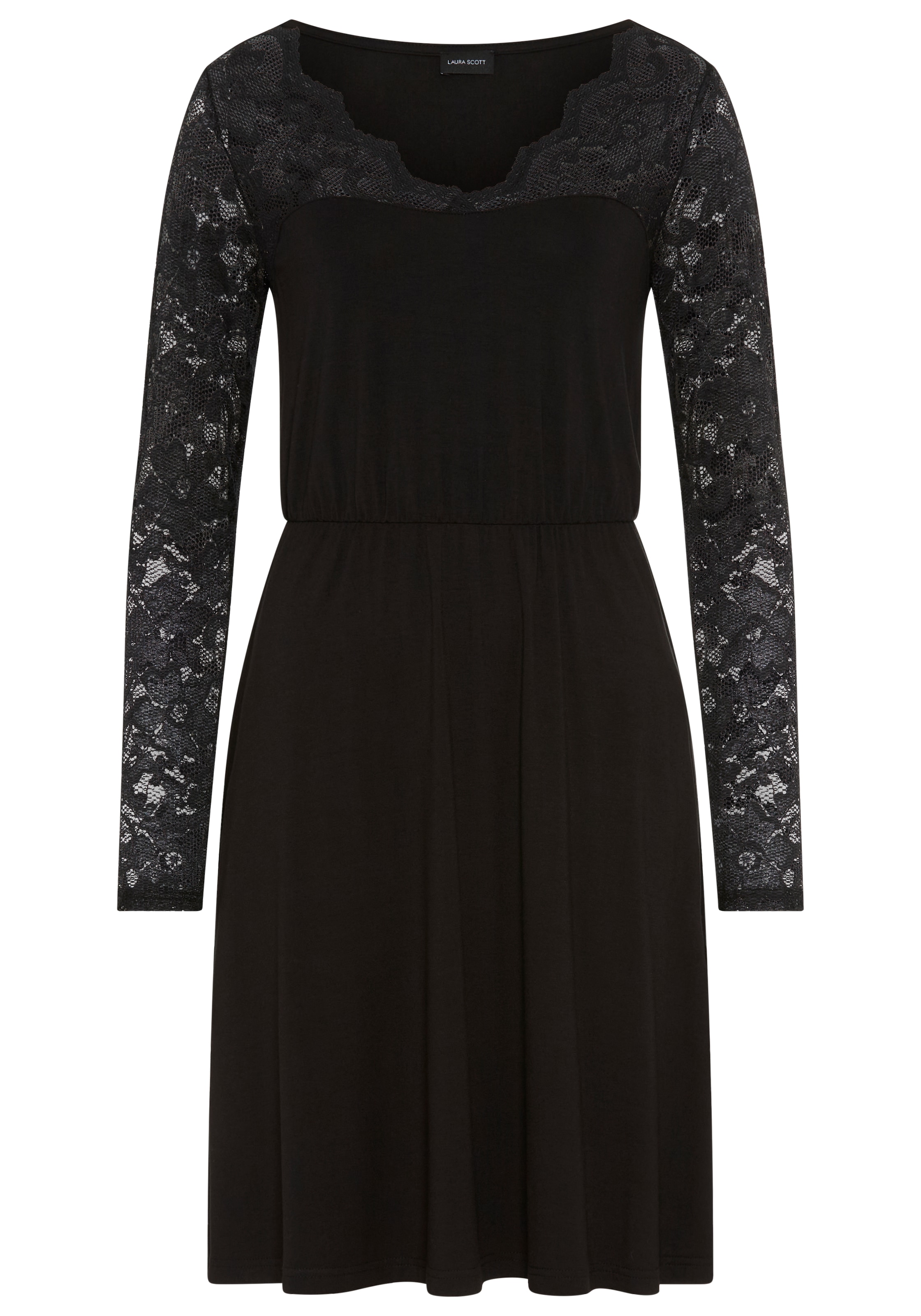 Laura Scott Spitzenkleid »mit elastischer Taille« aus Viskose-Jersey, figurbetonte Passform mit schwingendem Rock