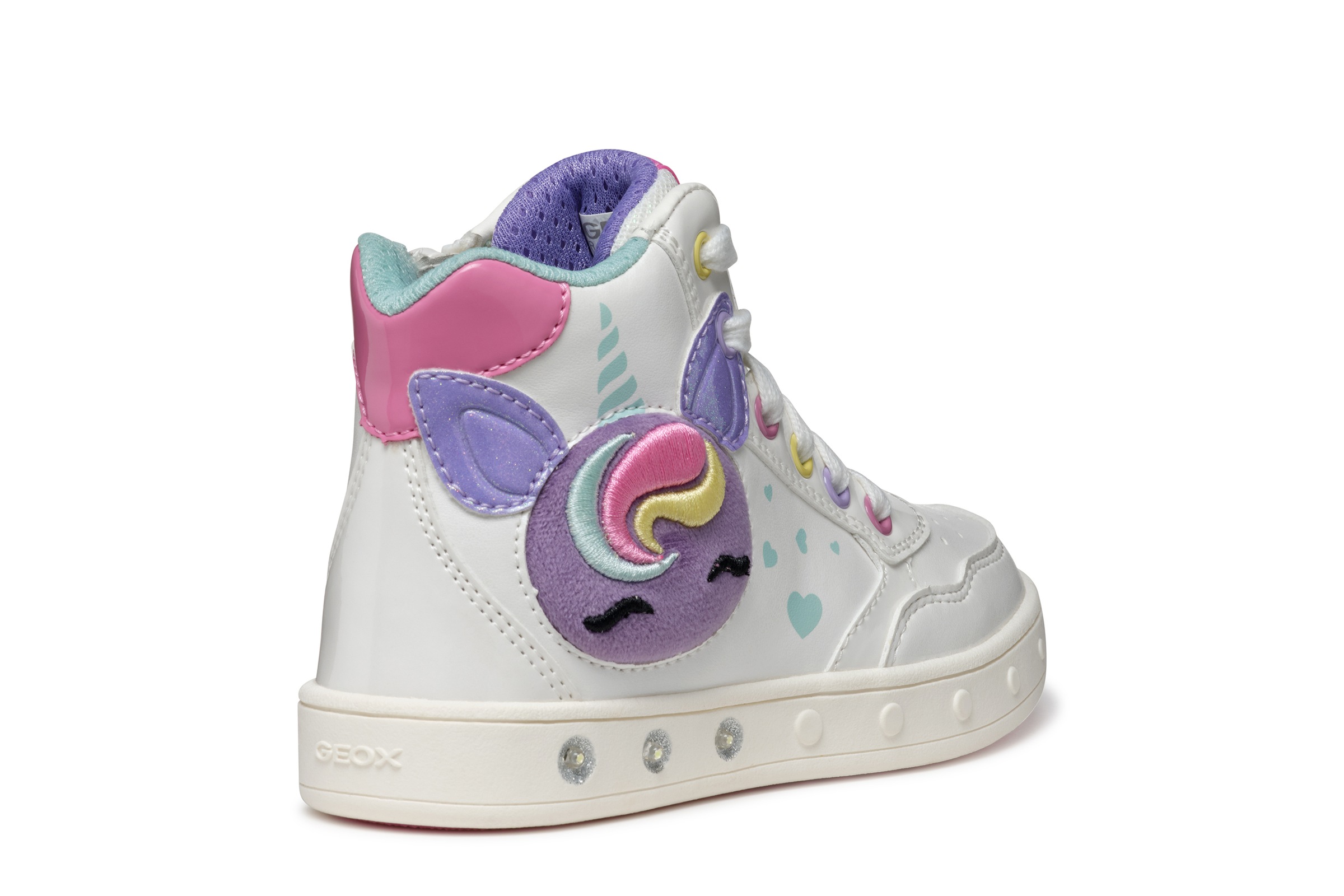 Geox Sneaker »J SKYLIN GIRL Blinkschuh«, Schnürboots, Blinkschuh mit Glitzer und Blinkfunktion