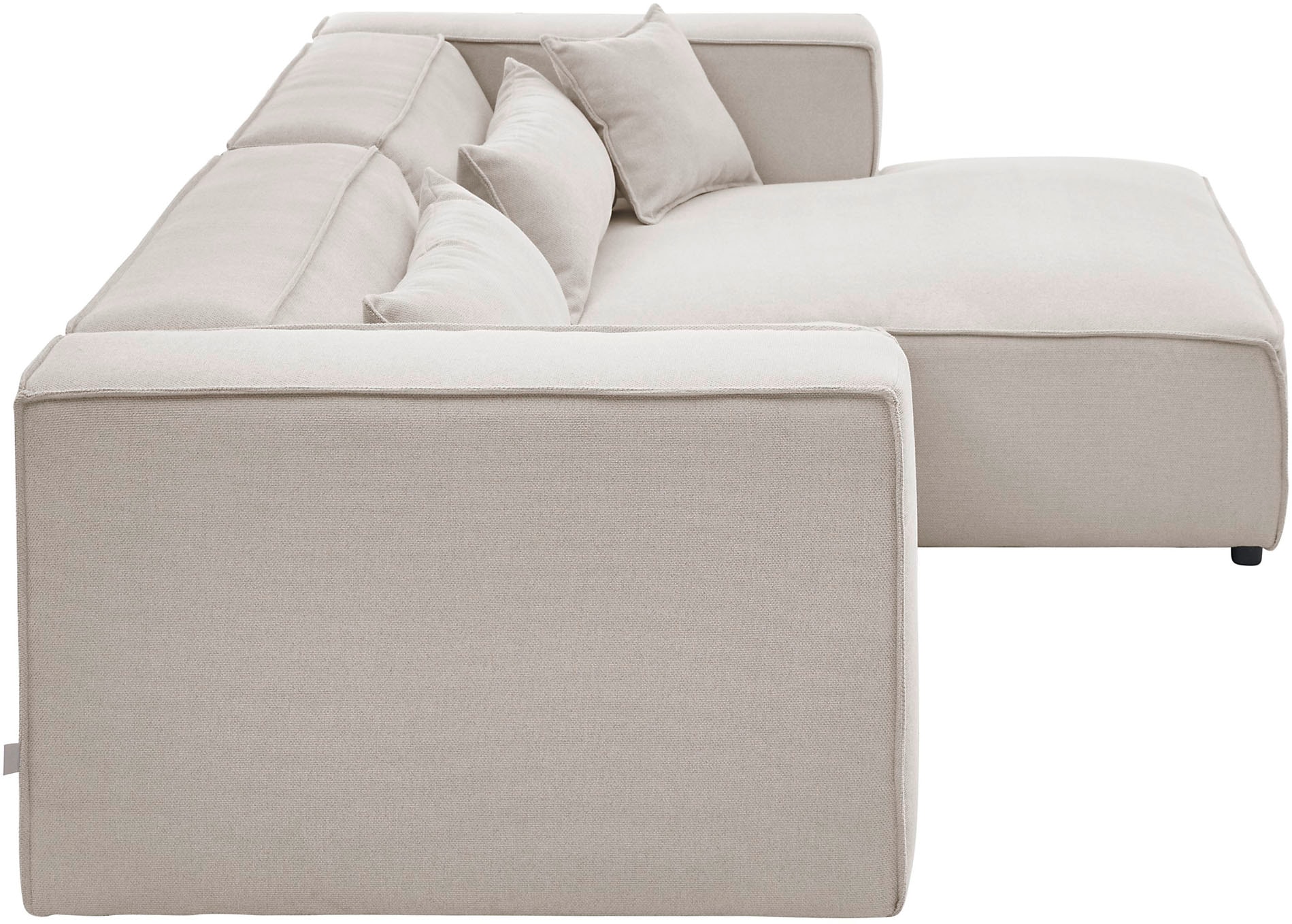 LeGer Home by Lena Gercke Ecksofa »PIARA mit Kedernaht in Cord oder Leinenoptik, moderne Couch in L-Form«, wahlweise Ottomane rechts/links, schwarze Füße, bequemer Sitzkomfort