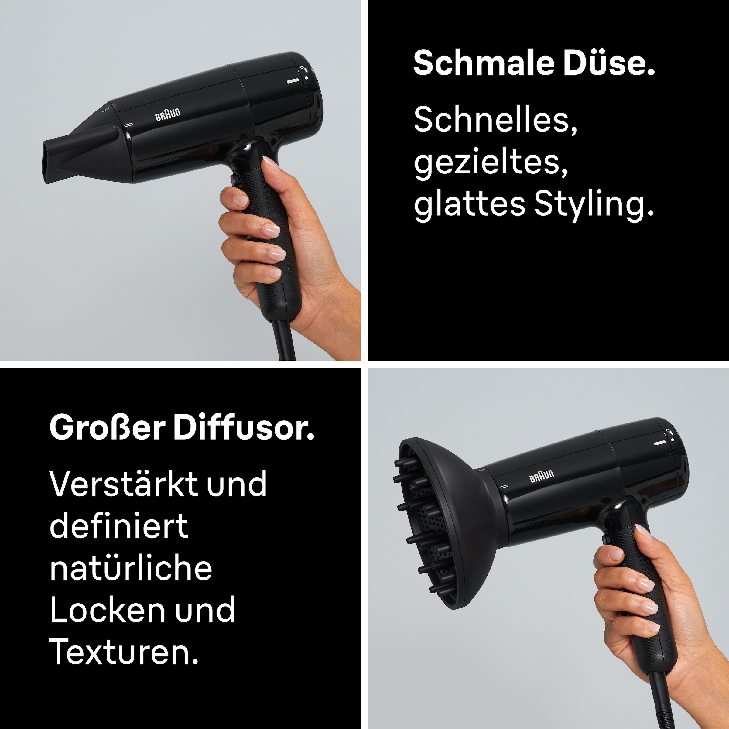 Braun Haartrockner »HD2.15, mit Diffusor für Locken, BRHD215E« 2.100 W 2 Aufsätze 2100W, Föhn mit 2 Aufsätzen, ohne Hitzeschäden, Kabelaufwicklung
