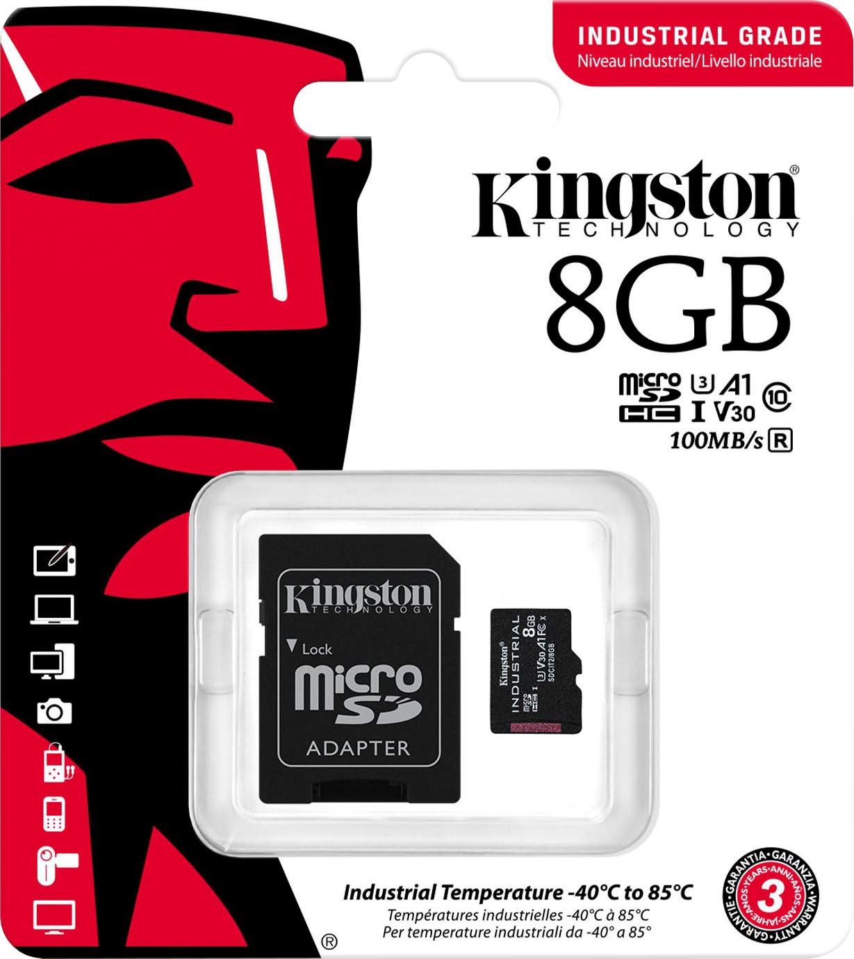Kingston Speicherkarte »INDUSTRIAL microSD 8GB + SD Adapter«, (UHS-I Class 10 100 MB/s Lesegeschwindigkeit)