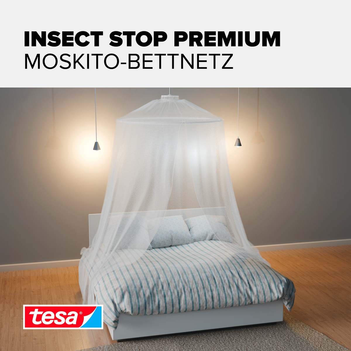 tesa Insektenschutz-Vorhang »Moskito Bettnetz Premium - für Doppelbetten« Packung, Fliegennetz, 1 Stk. tlg. INSECT STOP - 125 cm x 250 cm - Weiß (leichter Sichtschutz)