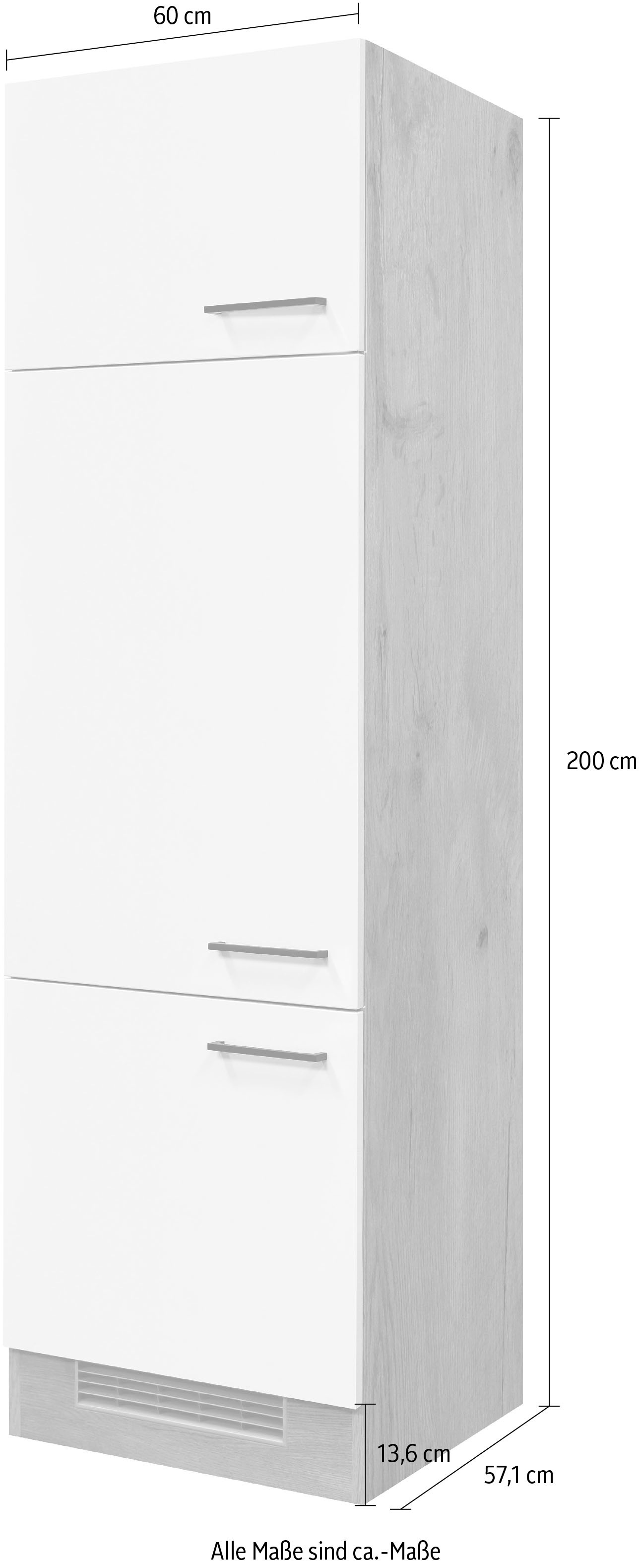 Flex-Well Kühlumbauschrank »Vintea«, (B x H x T) 60 x 200 x 57 cm, mit Metallgriffen