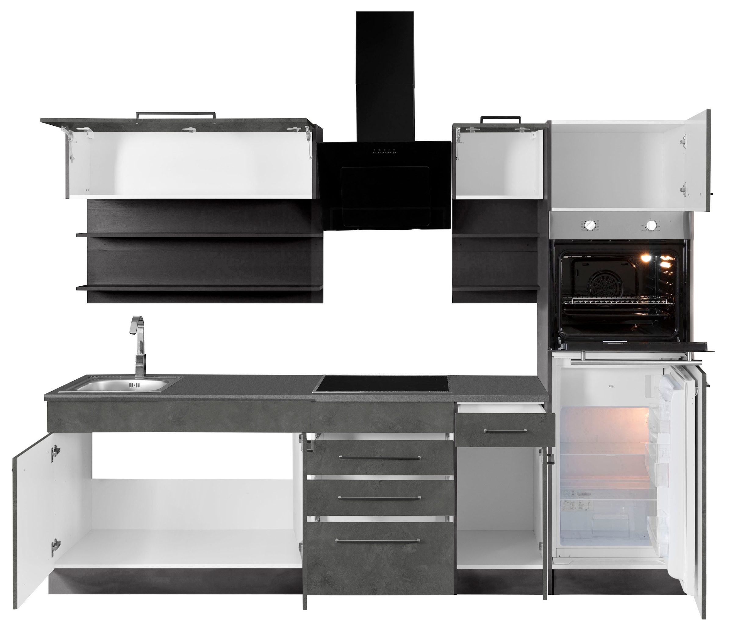 KOCHSTATION Küchenzeile »KS-Tulsa«, ohne E-Geräte, Breite 270 cm, schwarze Metallgriffe, MDF Fronten