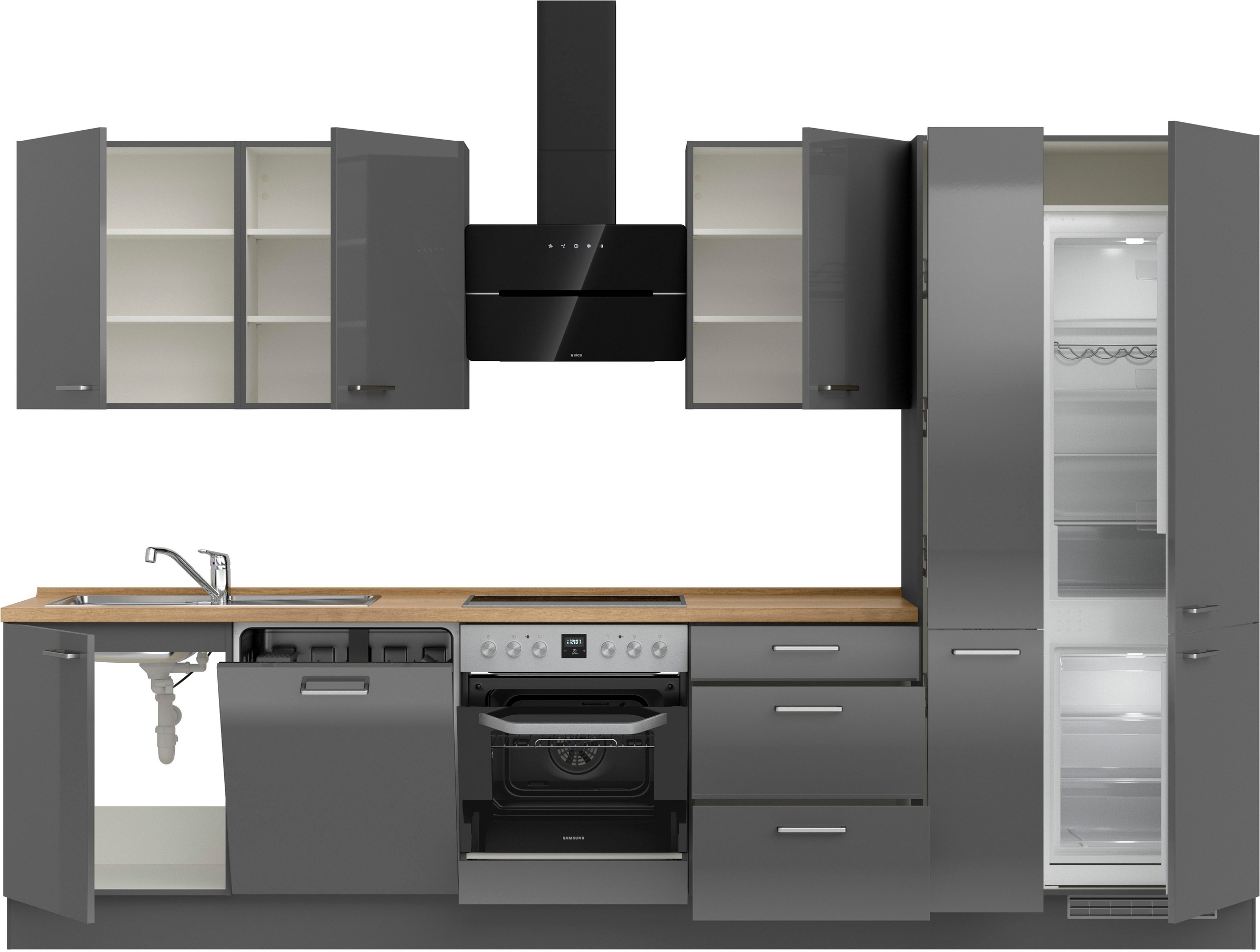 nobilia® Küchenzeile »"Flash II"«, vormontiert, Ausrichtung wählbar, Breite 330 cm, wahlw. mit E-Geräten