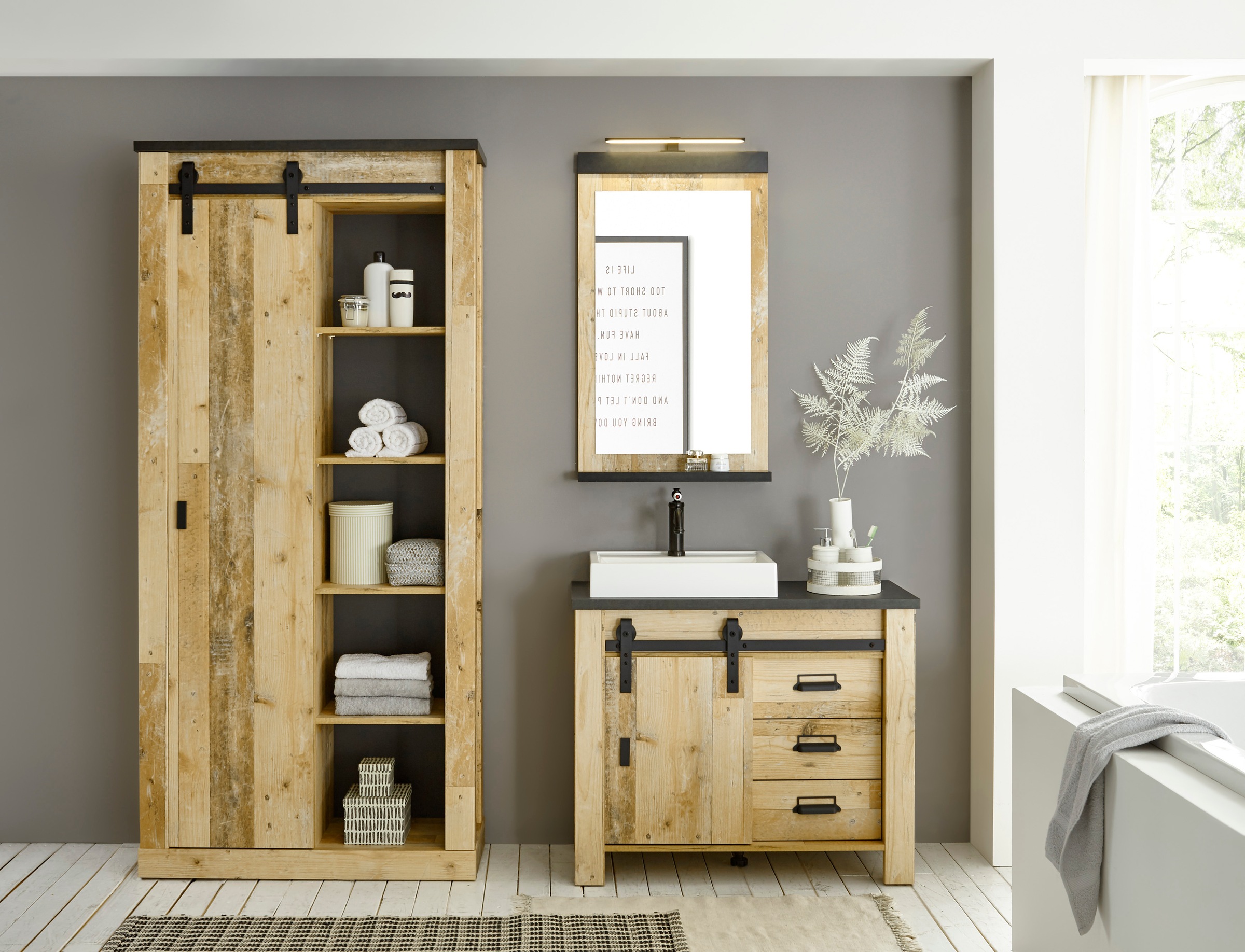 Home affaire Badmöbel-Set "SHERWOOD", (3 St.), in Holz Dekor, mit Scheunent günstig online kaufen