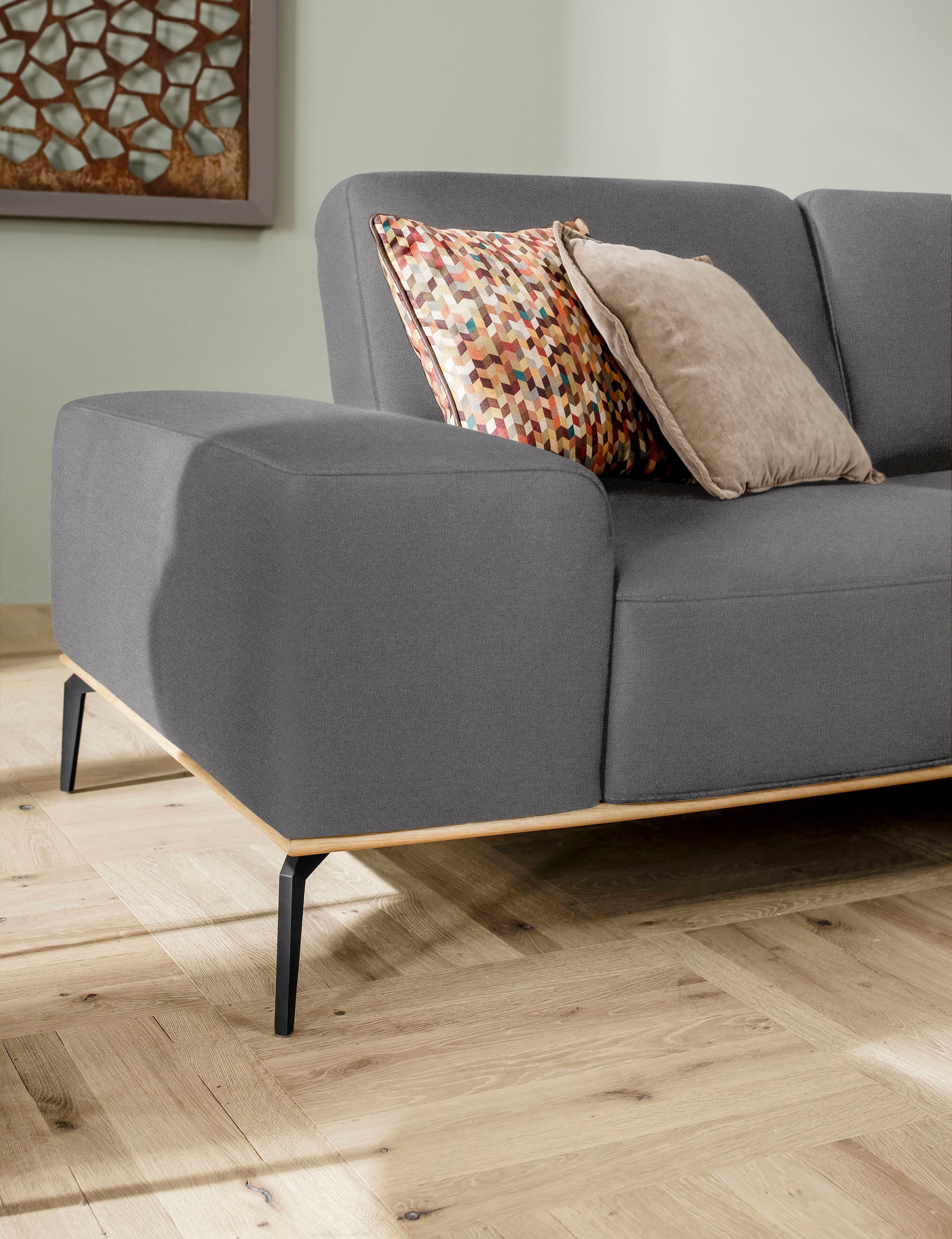 W.SCHILLIG Ecksofa »run, Designsofa mit tollem Sitzkomfort, bequem, L-Form«, mit Holzsockel, Füße in Schwarz pulverbeschichtet, Breite 299 cm
