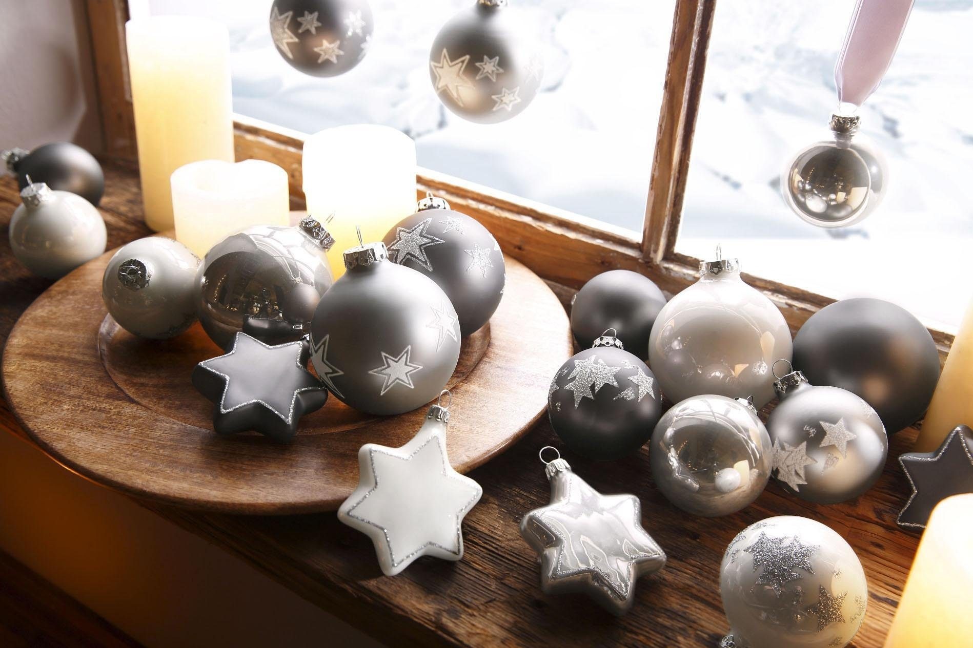 my home Weihnachtsbaumkugel »Chrome, Weihnachtsdeko, Christbaumschmuck, Christbaumkugeln Glas«, (Set, 30 St.), mundgeblasen und handdekoriert