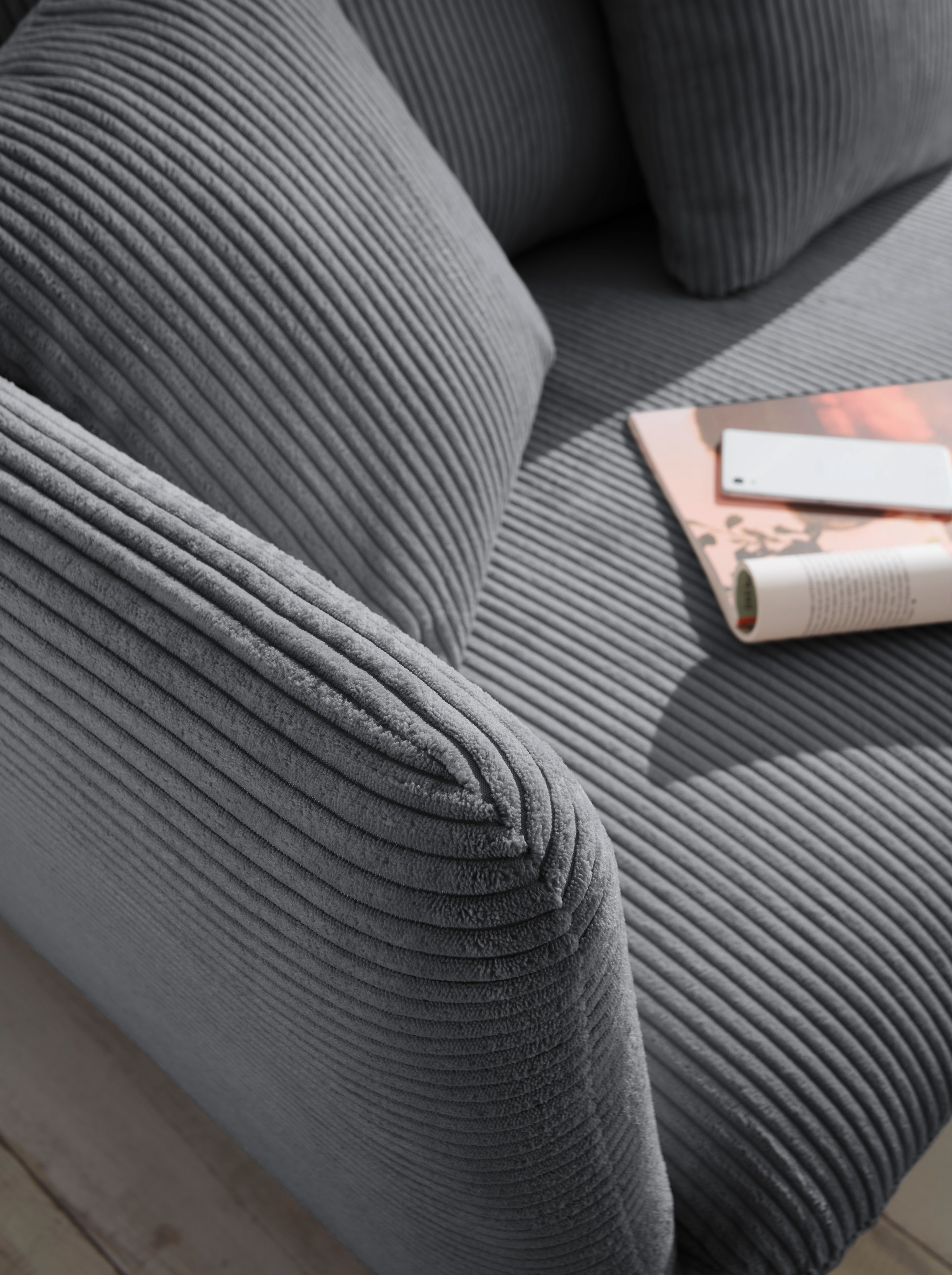 andas Ecksofa »MERLE, 258 cm, L-Form, traumhafter Cord,«, mit Bettfunktion und Bettkasten, Liegefläche 224 x 139